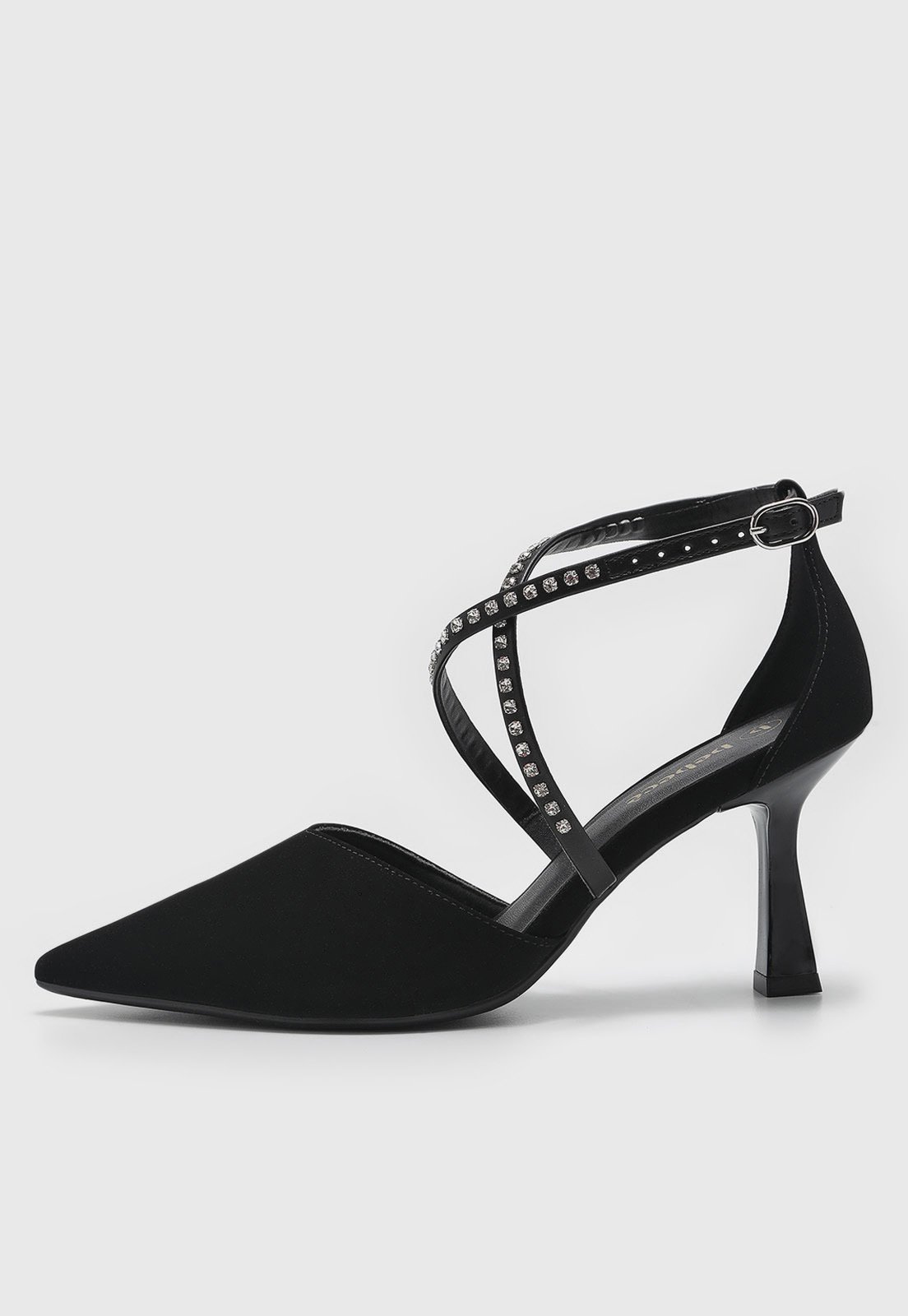 Scarpin Feminino cê Tiras com Pedrarias Preto