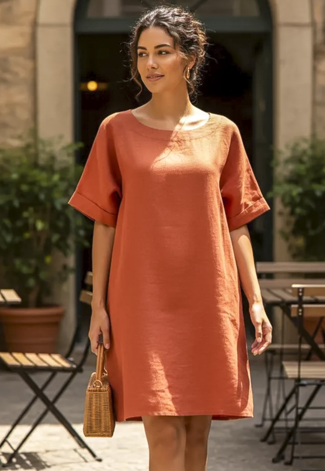 Vestido Curto Amazônia Vital Viscose com Bolso Terracota