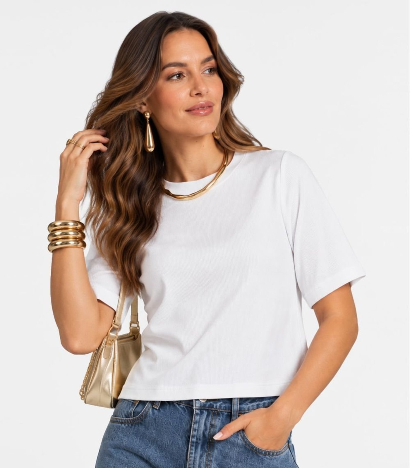 Blusa Feminina Ribana Gola Em Molde Infinita Cor Branco