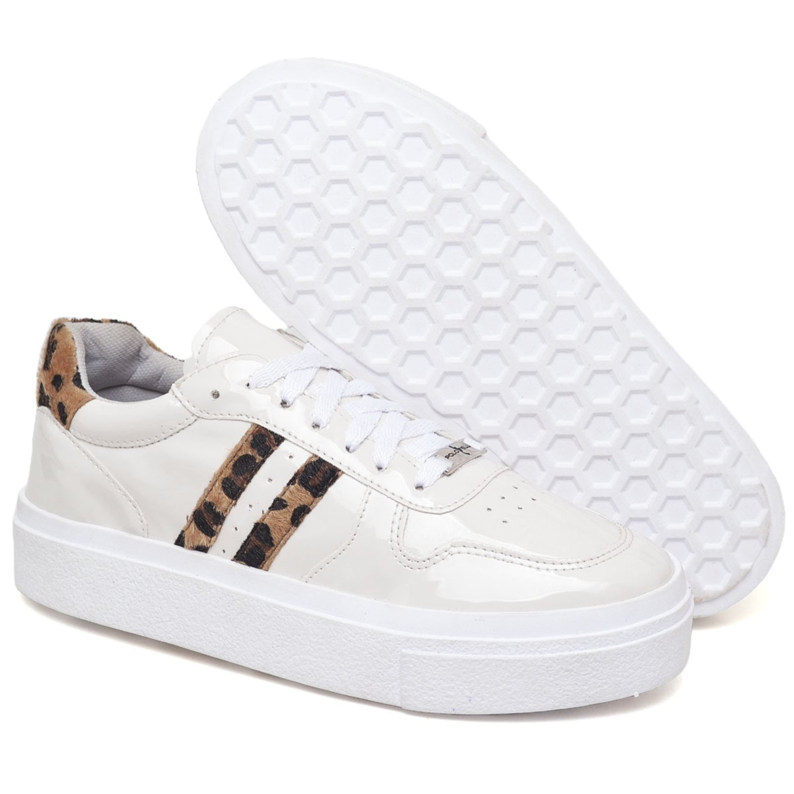 Tênis Feminino Off White Estiloso Polo Blu em Verniz e Sintético do 34 ao 40