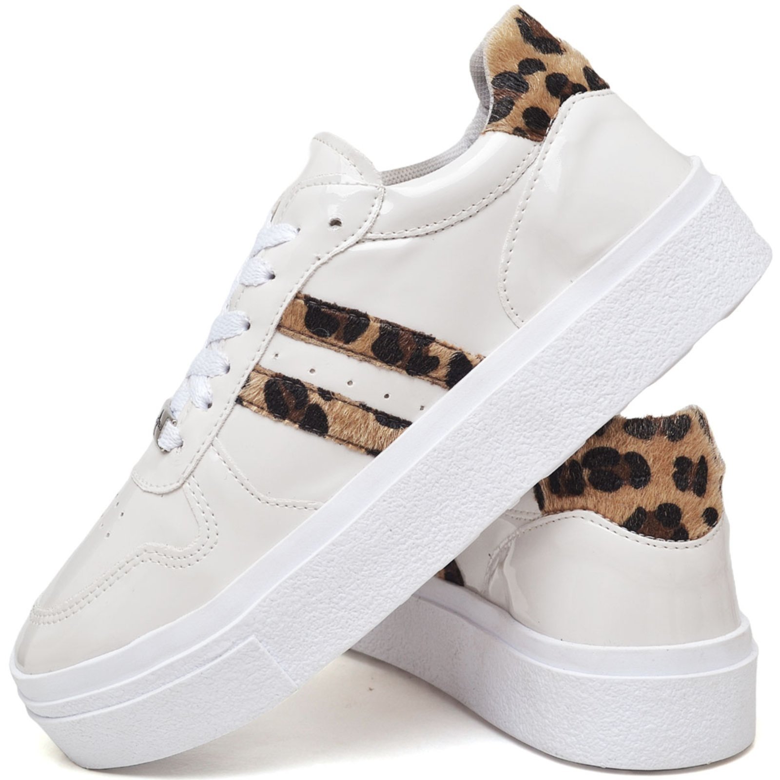 Vista 3 Tênis Feminino Off White Estiloso Polo Blu em Verniz e Sintético do 34 ao branco white Polo Blu branco white