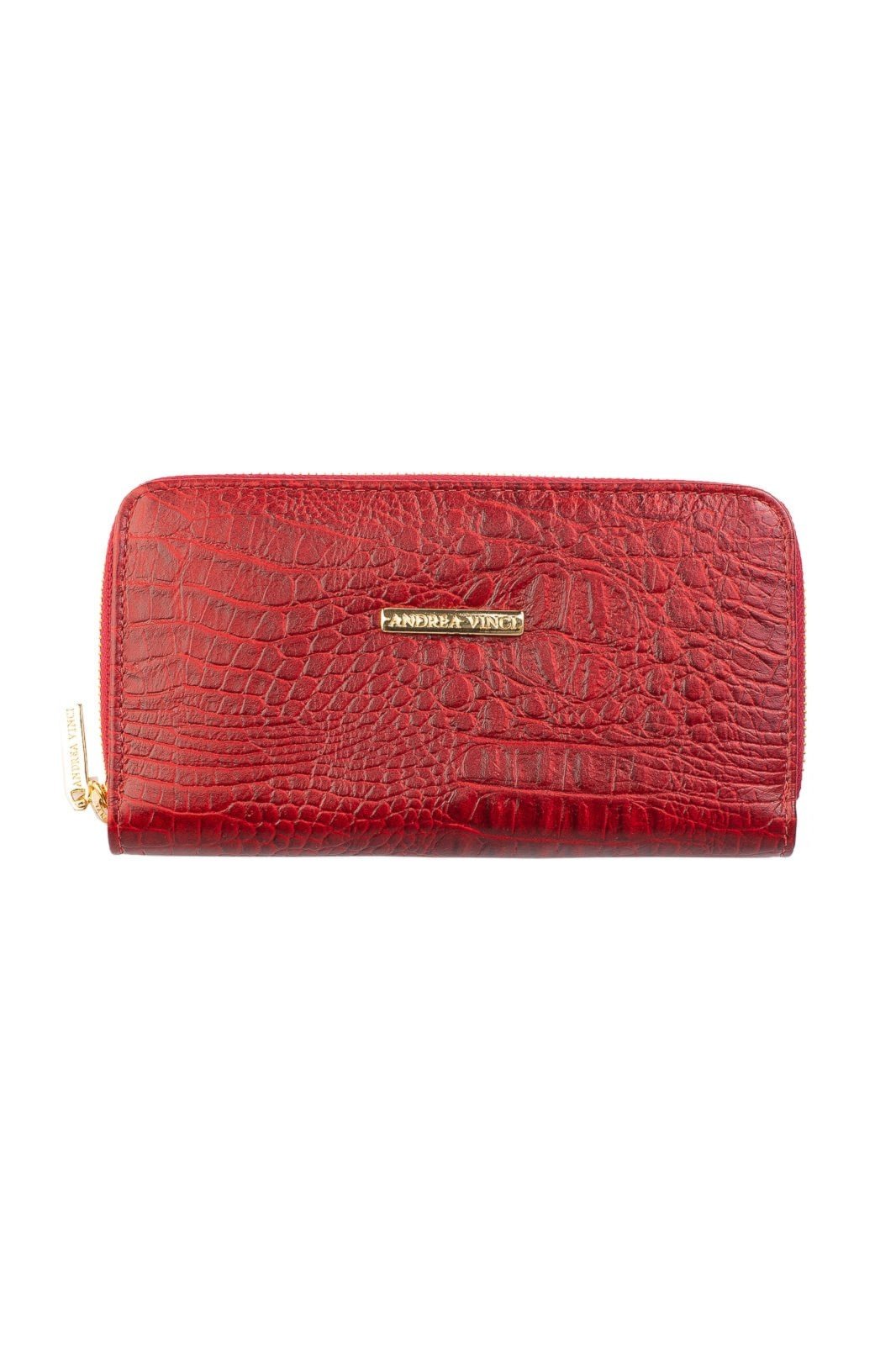 Vista 2 Carteira feminina de couro croco Bonny 10x19cm Andrea Vinci vermelho Andrea Vinci vermelho