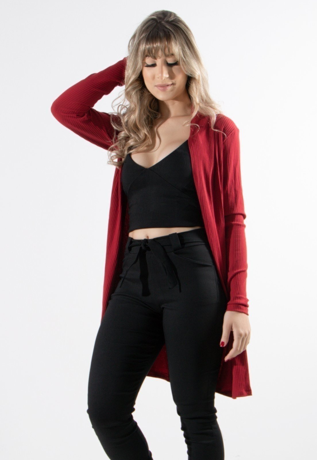Cardigan Kimono Vekyo Canelado Vermelho