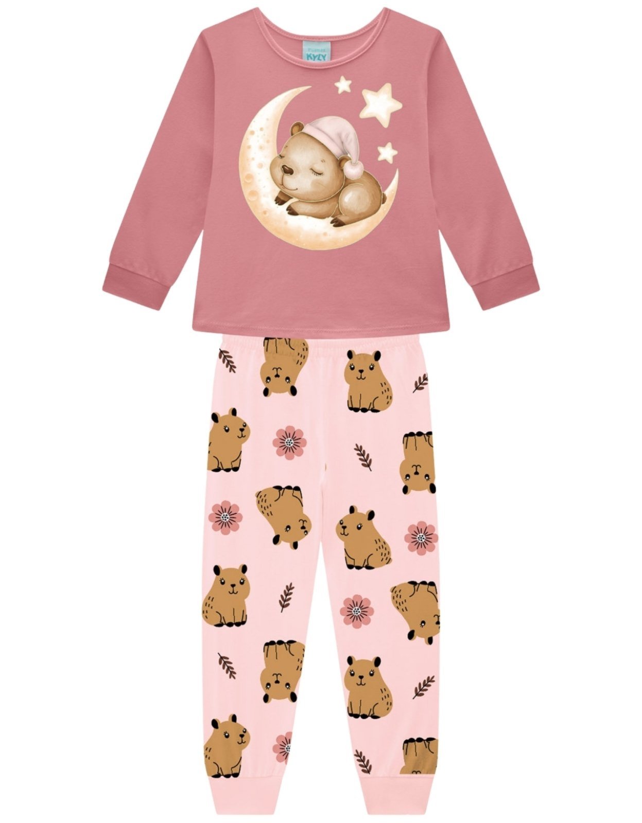 Vista 3 Pijama Juvenil 2pçs Manga Longa E Calça Kyly Ursinho Creme rosa Kyly rosa