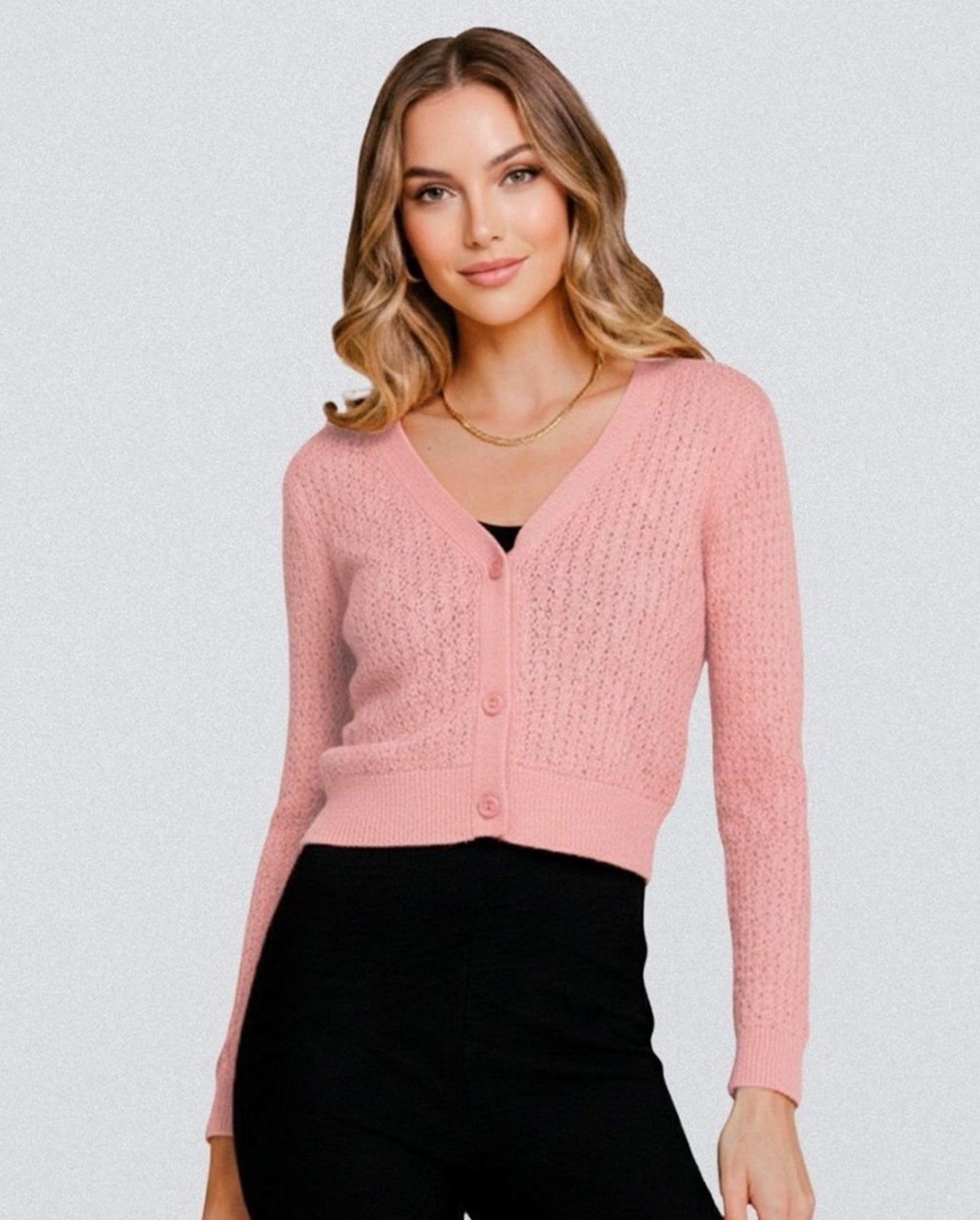Cardigan Feminino Efeito Tricô com Botões 99233 Salmao 206oz