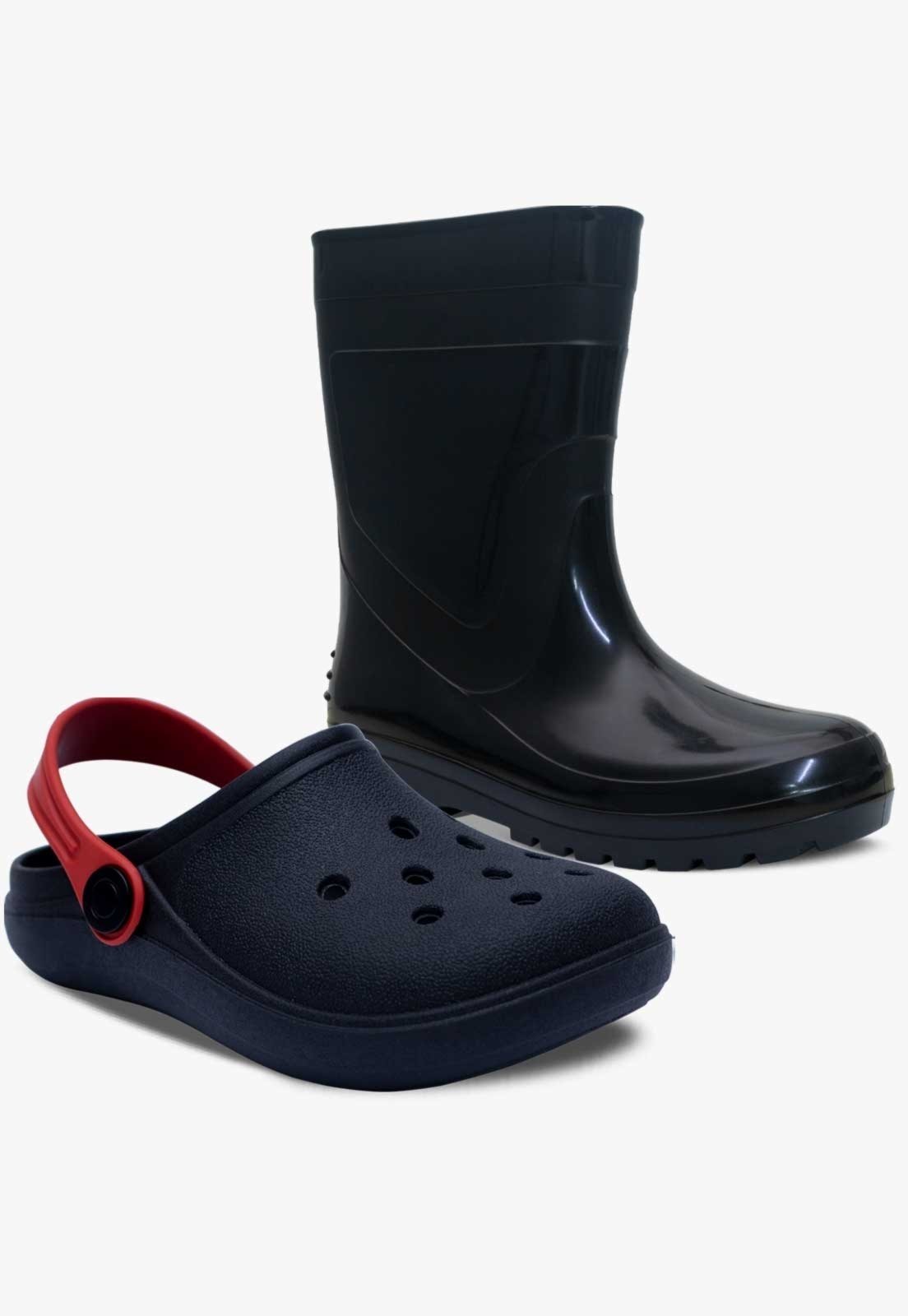Infantil – Kit Bota Galocha e Babuche Sandalia Pópidi Menino Preto