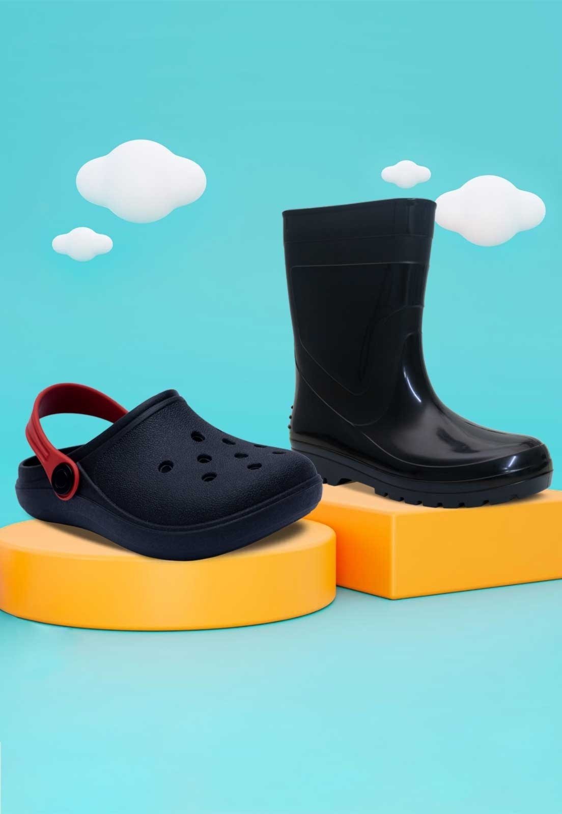 Vista 3 Infantil - Kit Bota Galocha e Babuche Sandalia Pópidi Menino preto Pópidí preto