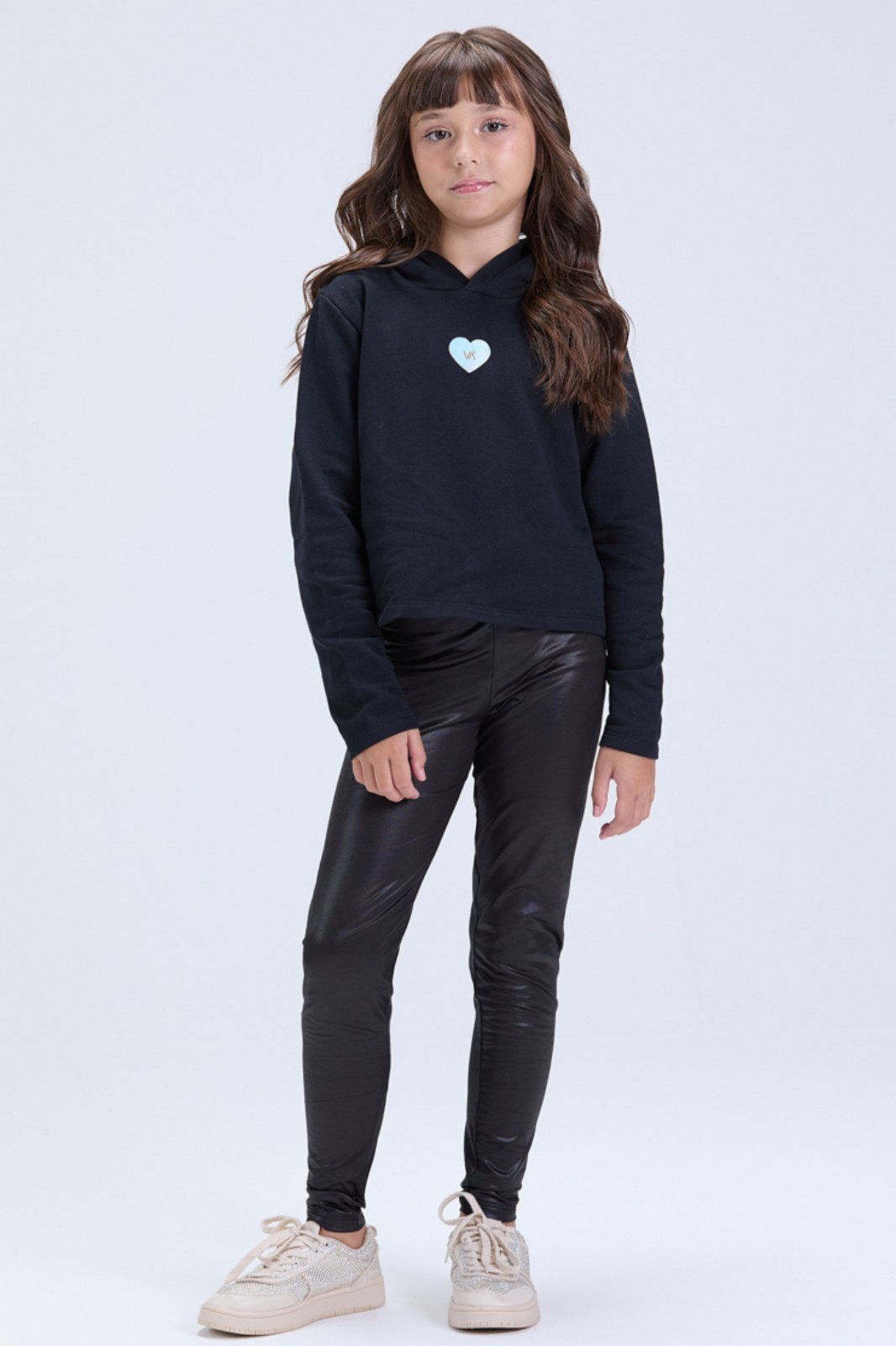 Infantil - Conjunto Feminino de Inverno Moletom Cropped Coração e Legging Cirrê