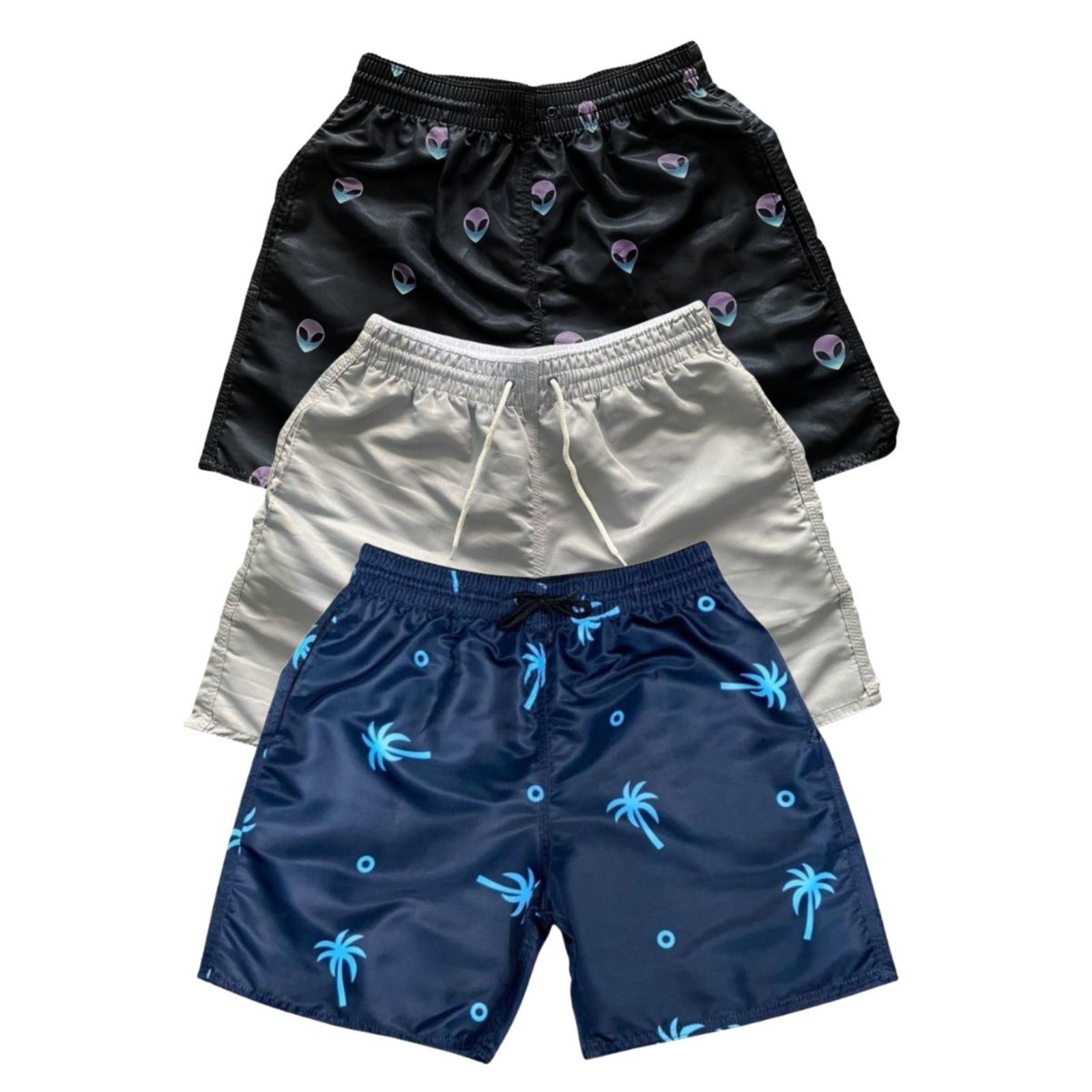 Kit 3 Bermudas Tactel Moda Praia Masculina Com Bolsos18