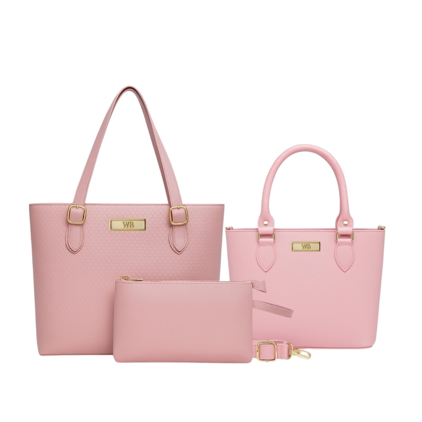 Kit Bolsa Feminina Willibags Sacola Grande Espaçosa + Bolsa Média Com Divisórias E Alça Transversal - Rosa