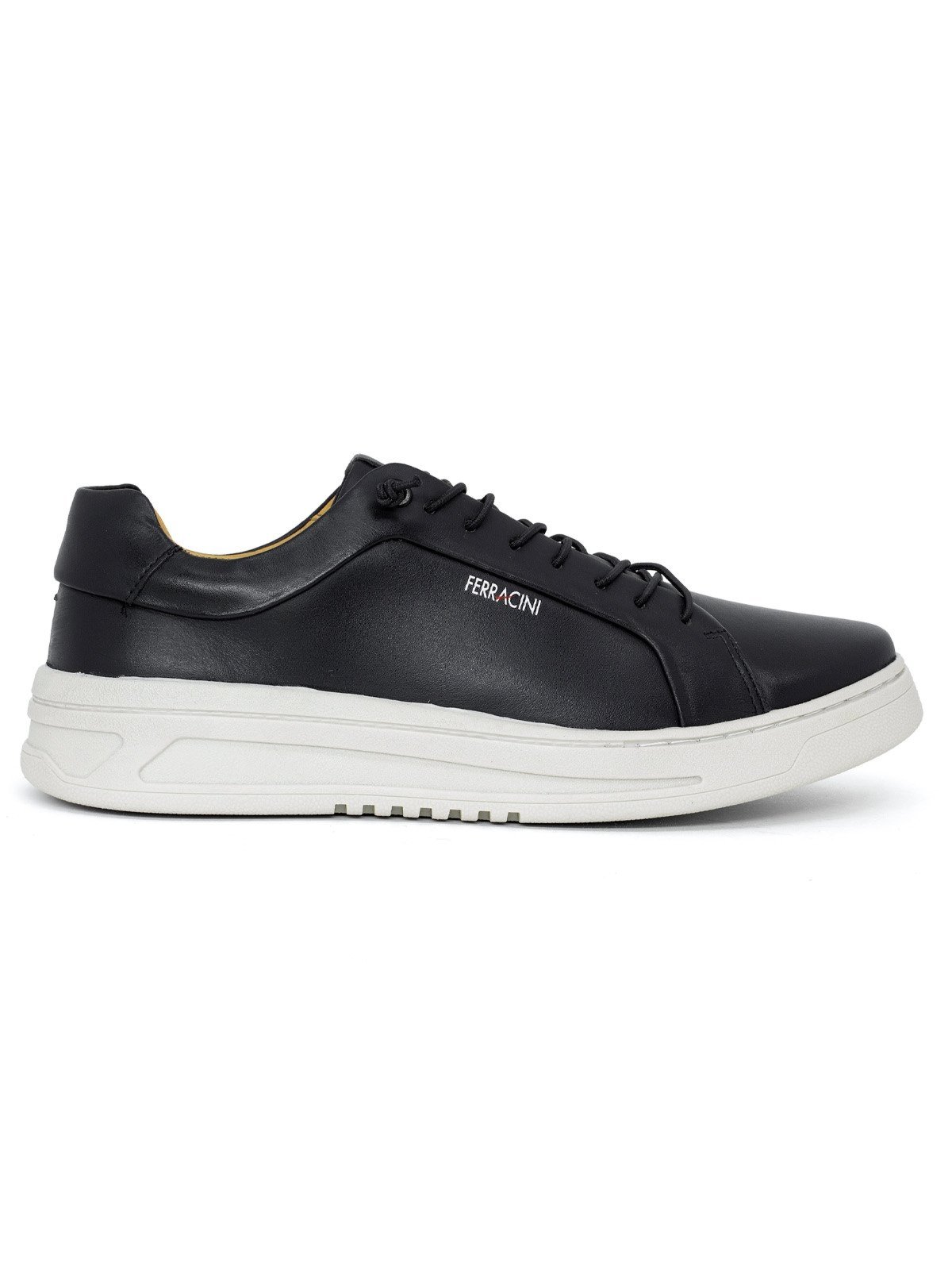 Tênis Sneaker Ferracini 24h Quest Casual Couro Confortável com Cadarço Elástico Preto