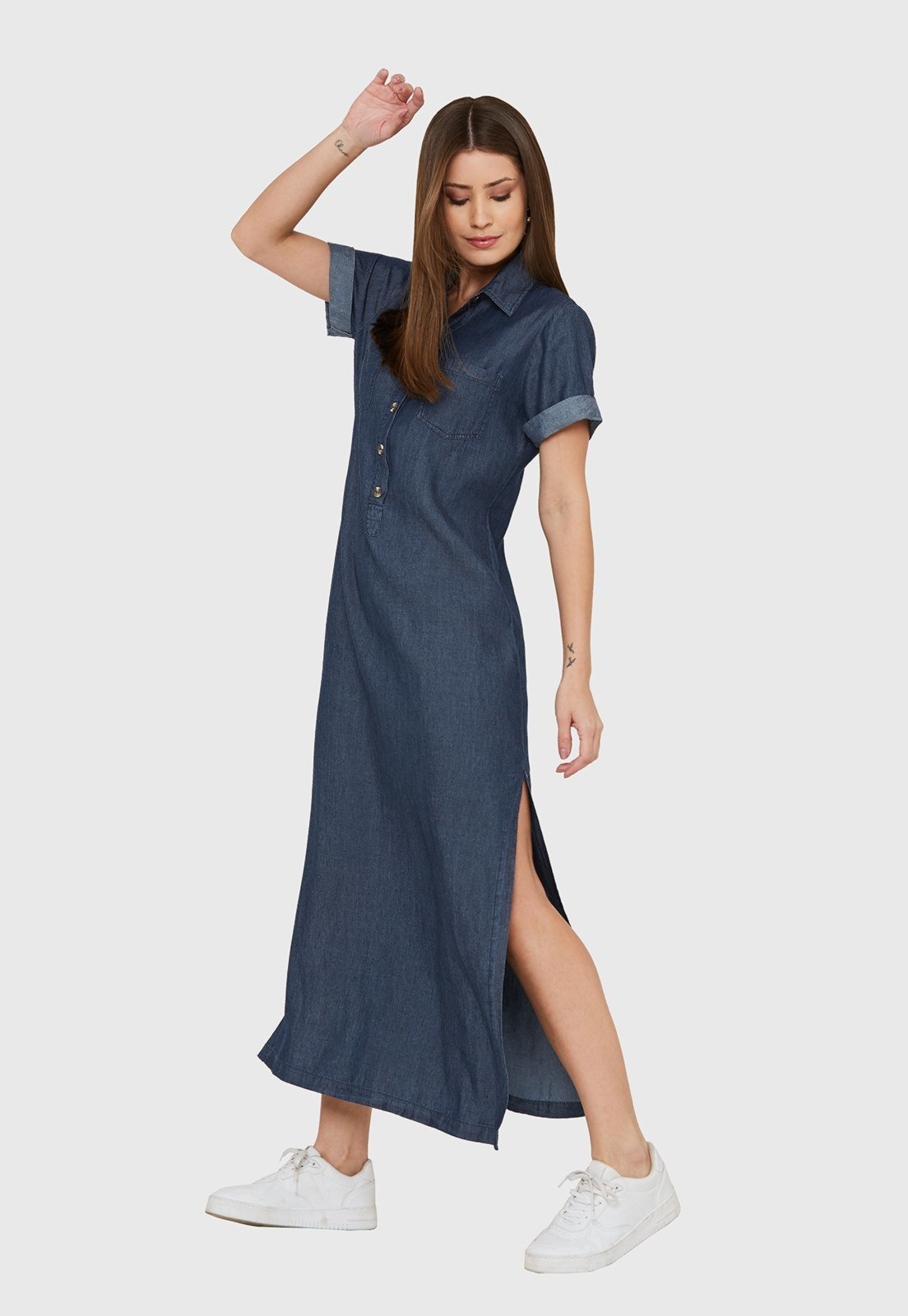 Vestido Chemise Jeans Longo Miss Joy 6975