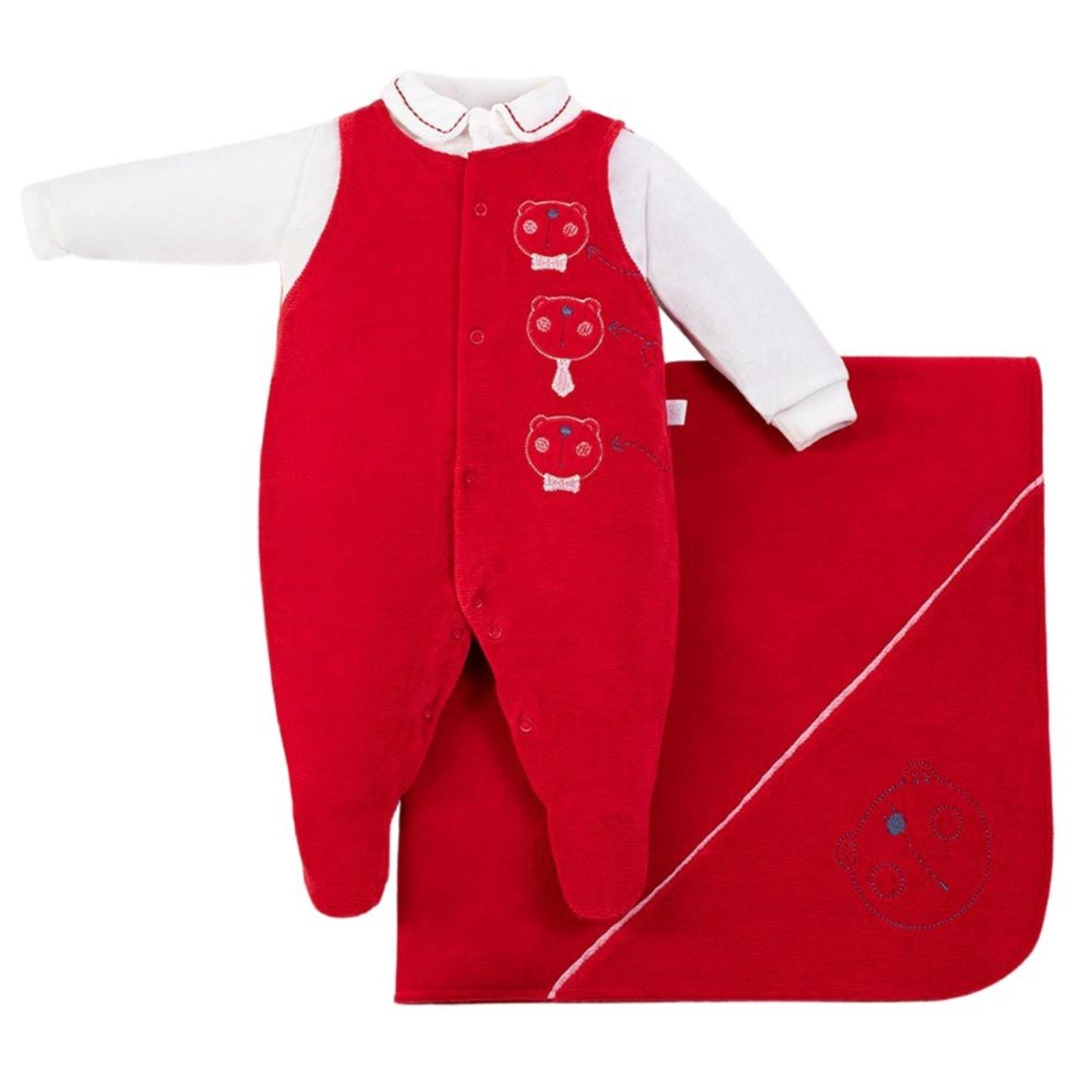 Infantil – Saída Maternidade Menino Veludo Ondulê Bordada Ursinhos – Vermelho