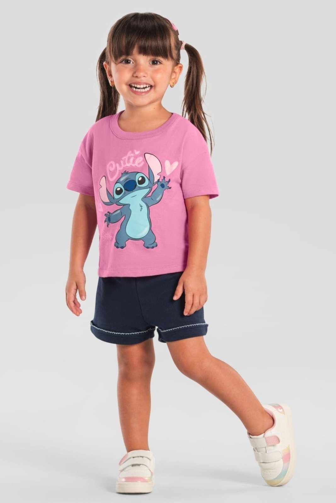 Infantil – Blusa menina do Stitch com glitter Brandili Rosa
