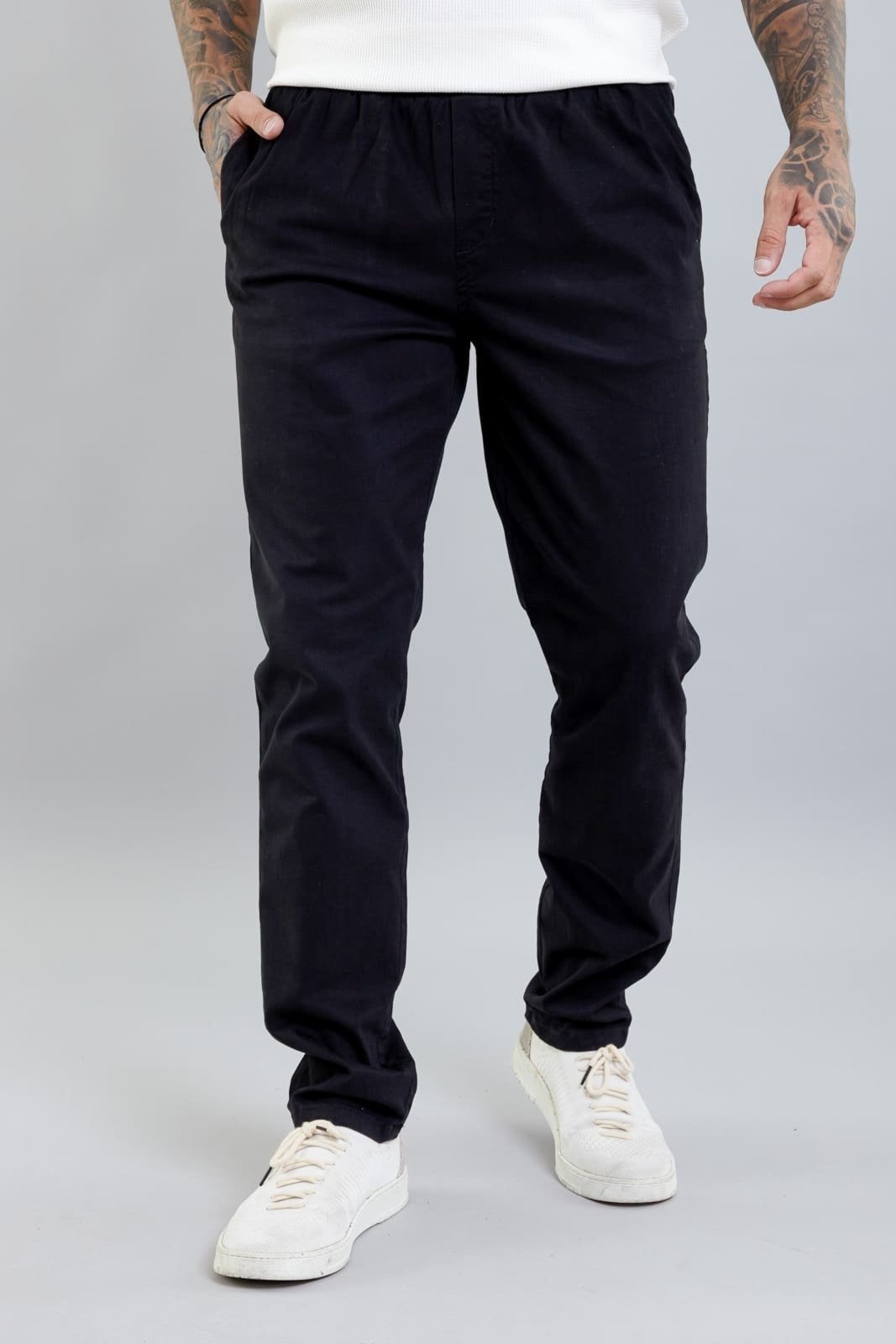 Calça Sarja Chino Com Elastico No Cós Masculino Dialogo Preto