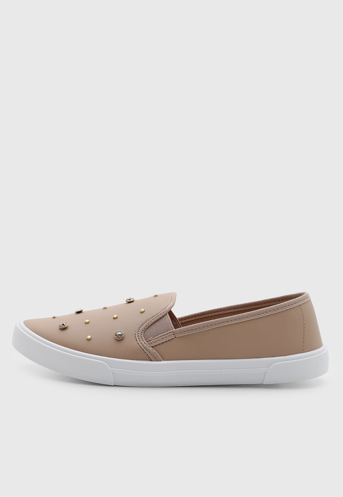 Tênis Feminino Moleca Slip On Detalhes Metal Nude