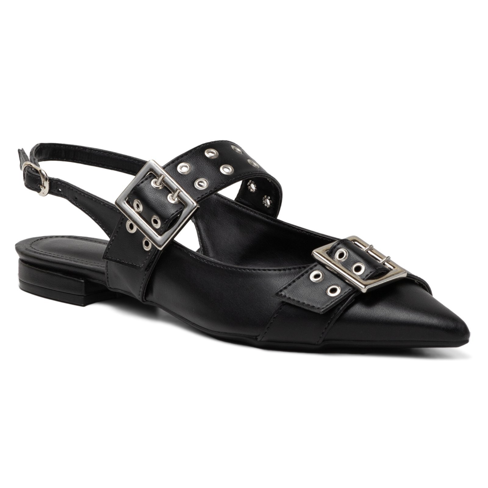 Vista 2 Sapatilha Rasteira Feminina Bico Fino Napa Preta Casual 183010 preto preto