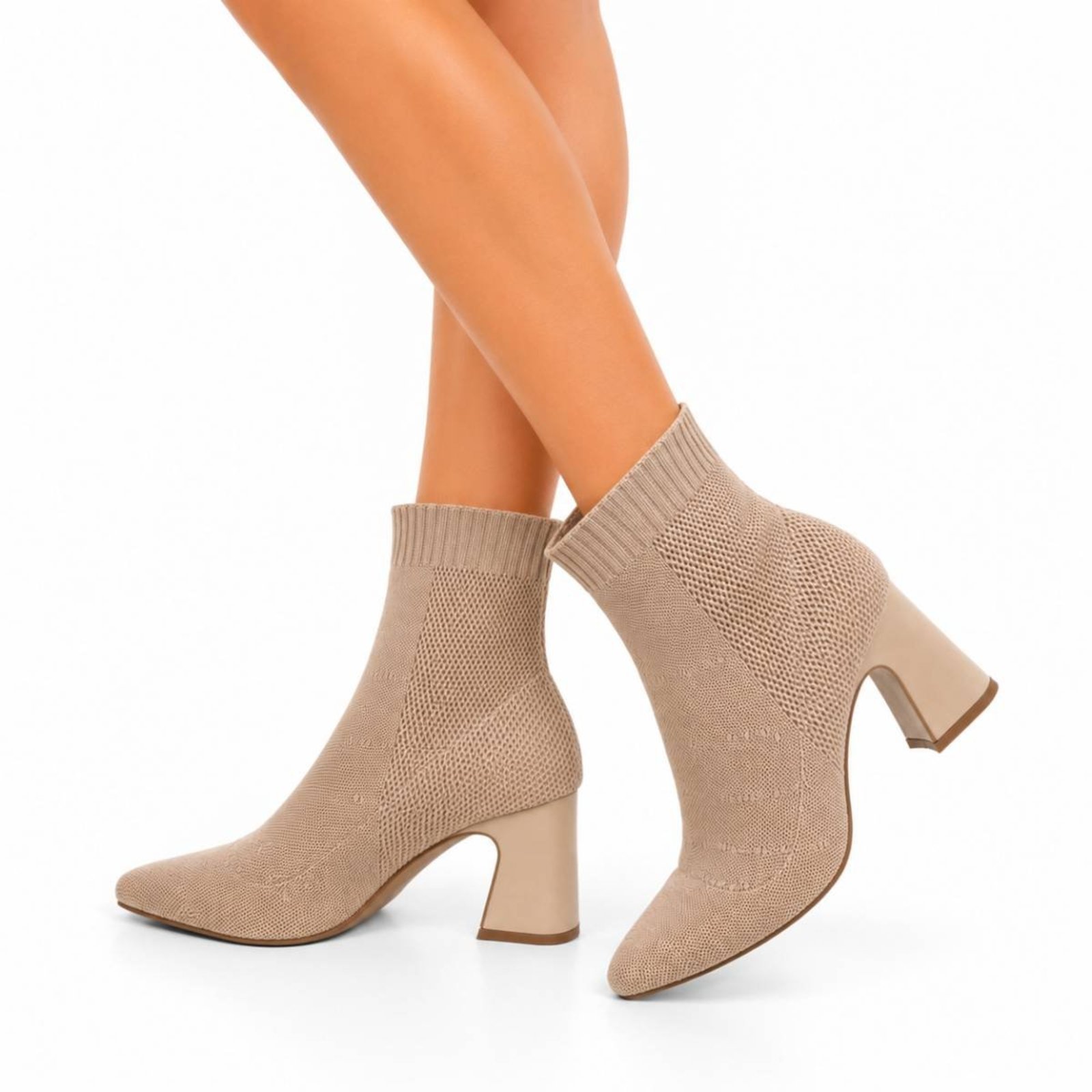 Vista 2 Bota Meia Feminina Cano Curto Salto Bloco Sete Sales 184000 nude Sete Sales nude