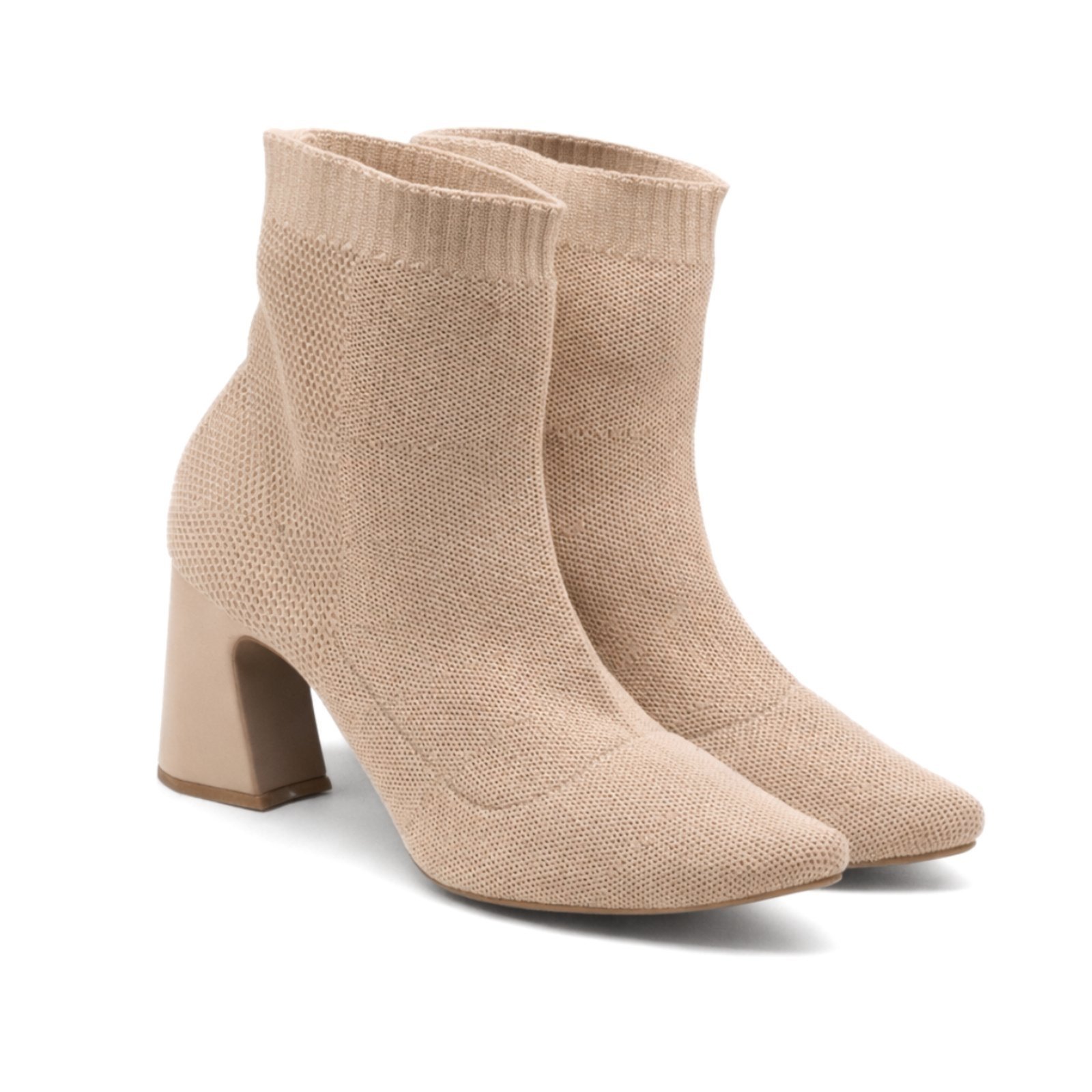 Vista 3 Bota Meia Feminina Cano Curto Salto Bloco Sete Sales 184000 nude Sete Sales nude