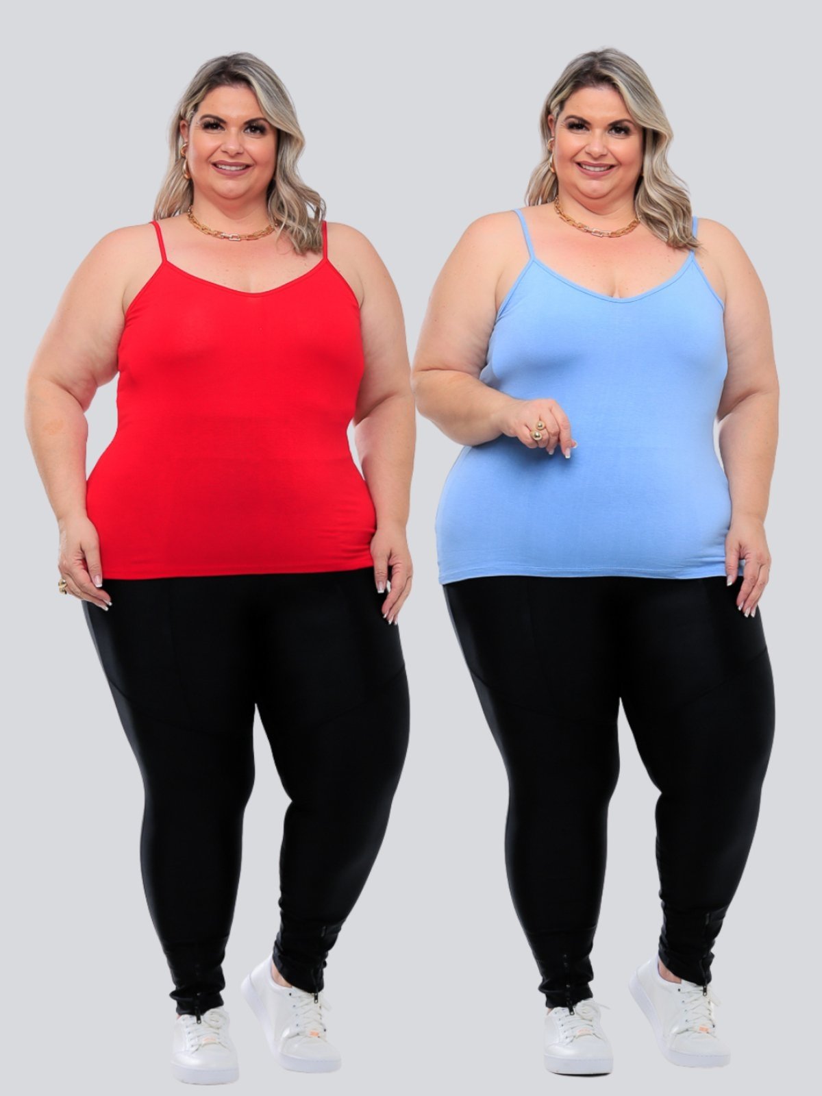 Kit 2 Peças Regata Plus Size Feminina Básica GARAIS MODA Alcinha Fina Leve estilo Casual moda Verão Blogueira Azul Vermelho