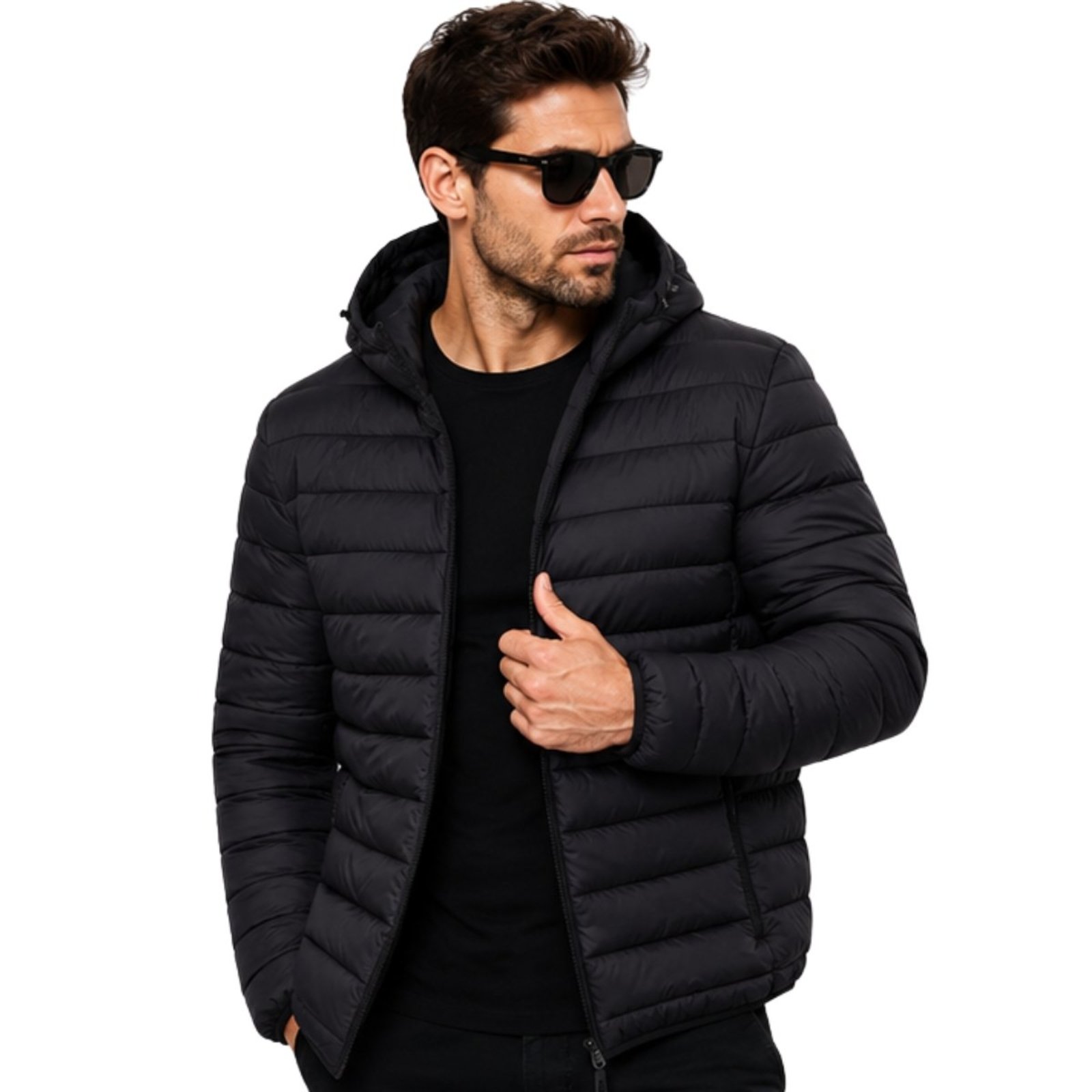 Jaqueta Puffer Masculina Capuz Inverno Impermeável Preta Preto