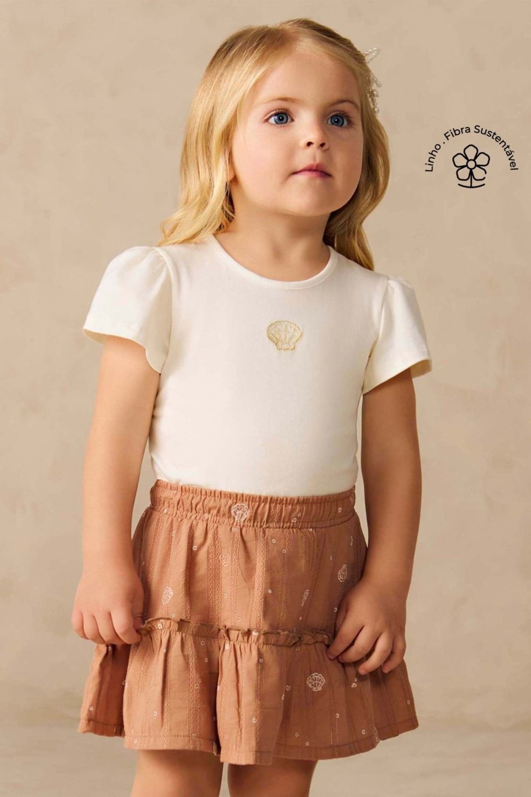 Infantil - Conjunto Menina Bordado Concha Colorittá Bege