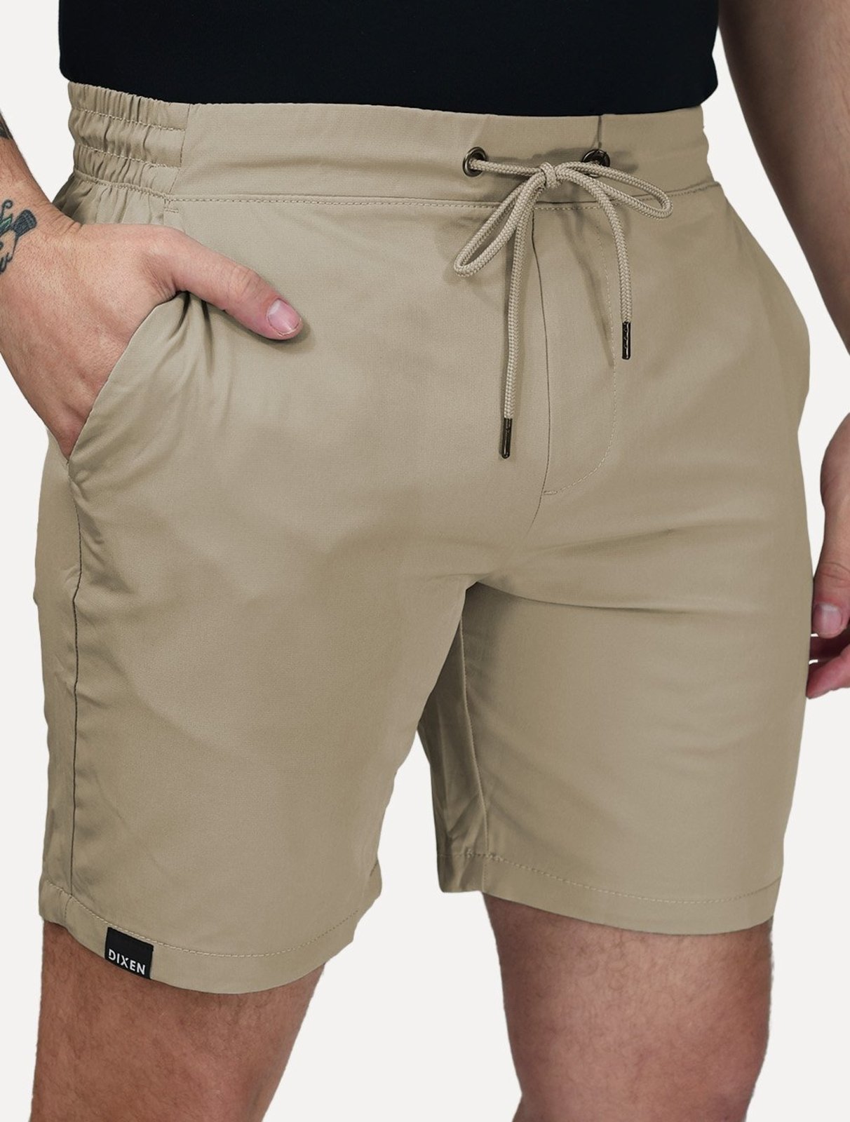Shorts Dixen Maculino Tactel Meio Elástico Cáqui