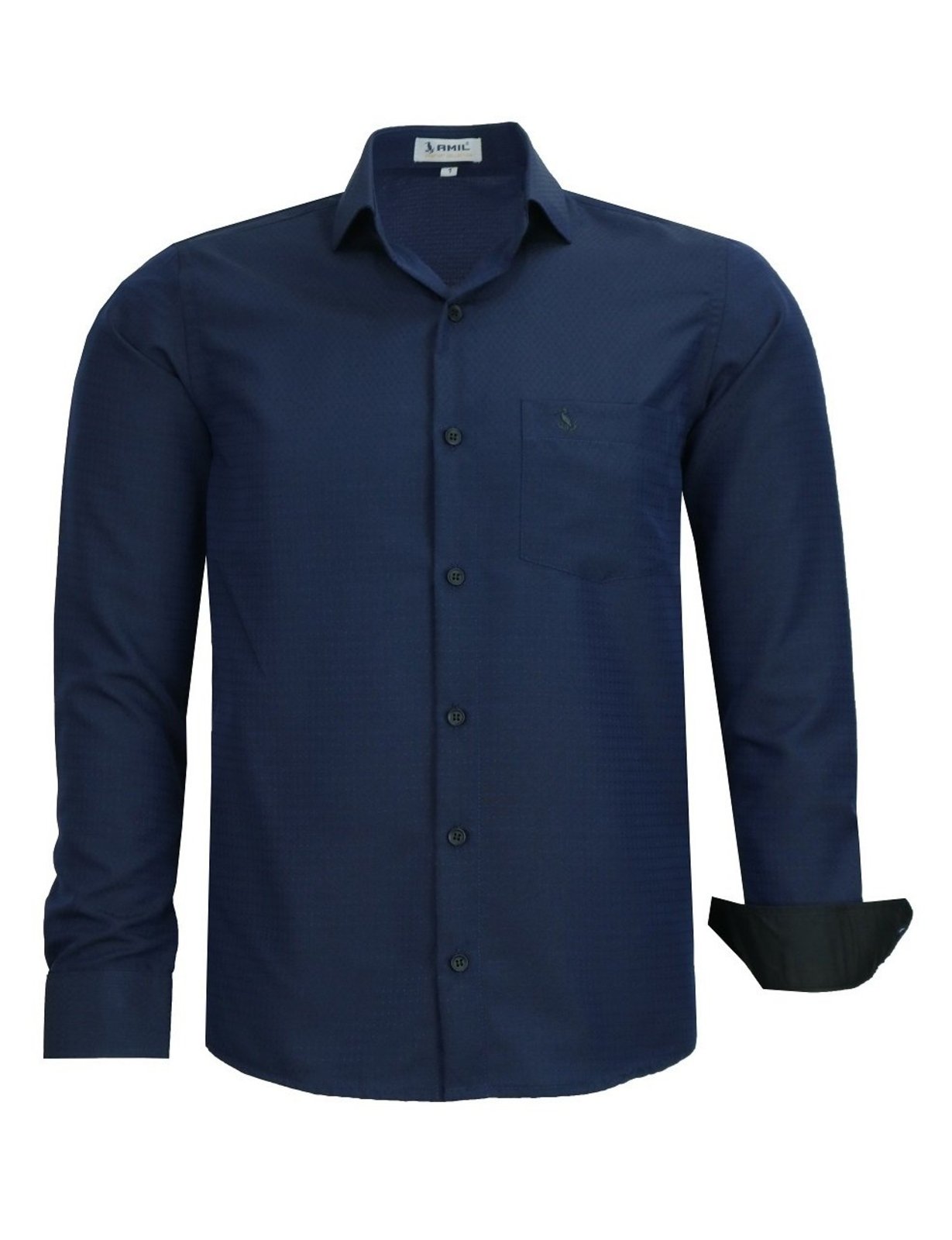 Camisa Social Amil Comfort Gets Macia Poliéster Fácil de Passar Manga Longa Marinho