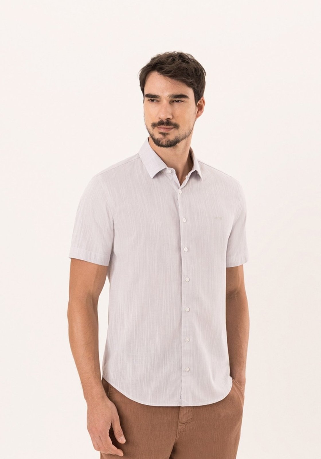 Camisa Slim Fit De Mangas Curtas Em Tecido Mercerizado