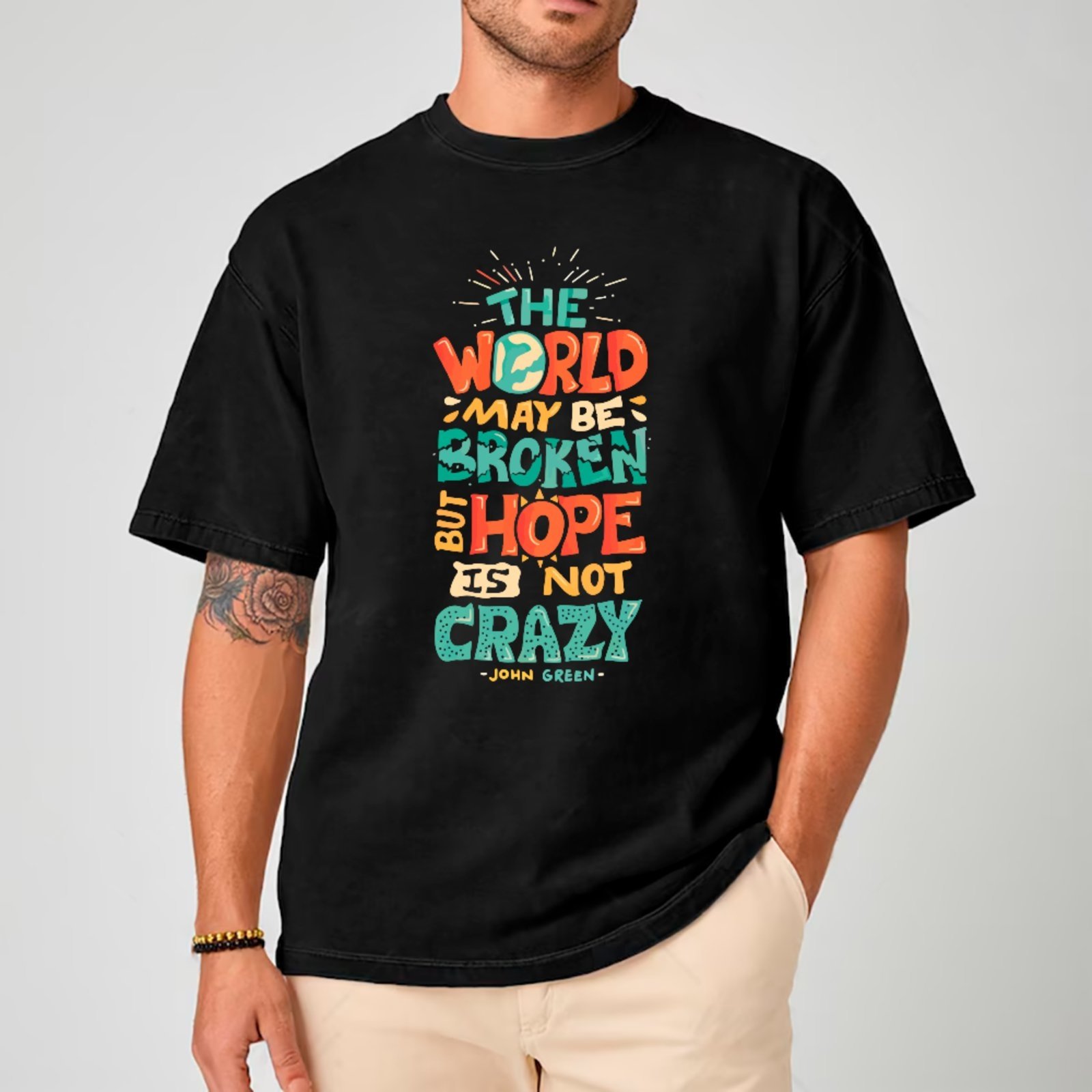 Vista 2 Camiseta Ousy Oversized John Green Hope Is Not Crazy Literatura Moderna Unissex Preto preto green ousy preto green