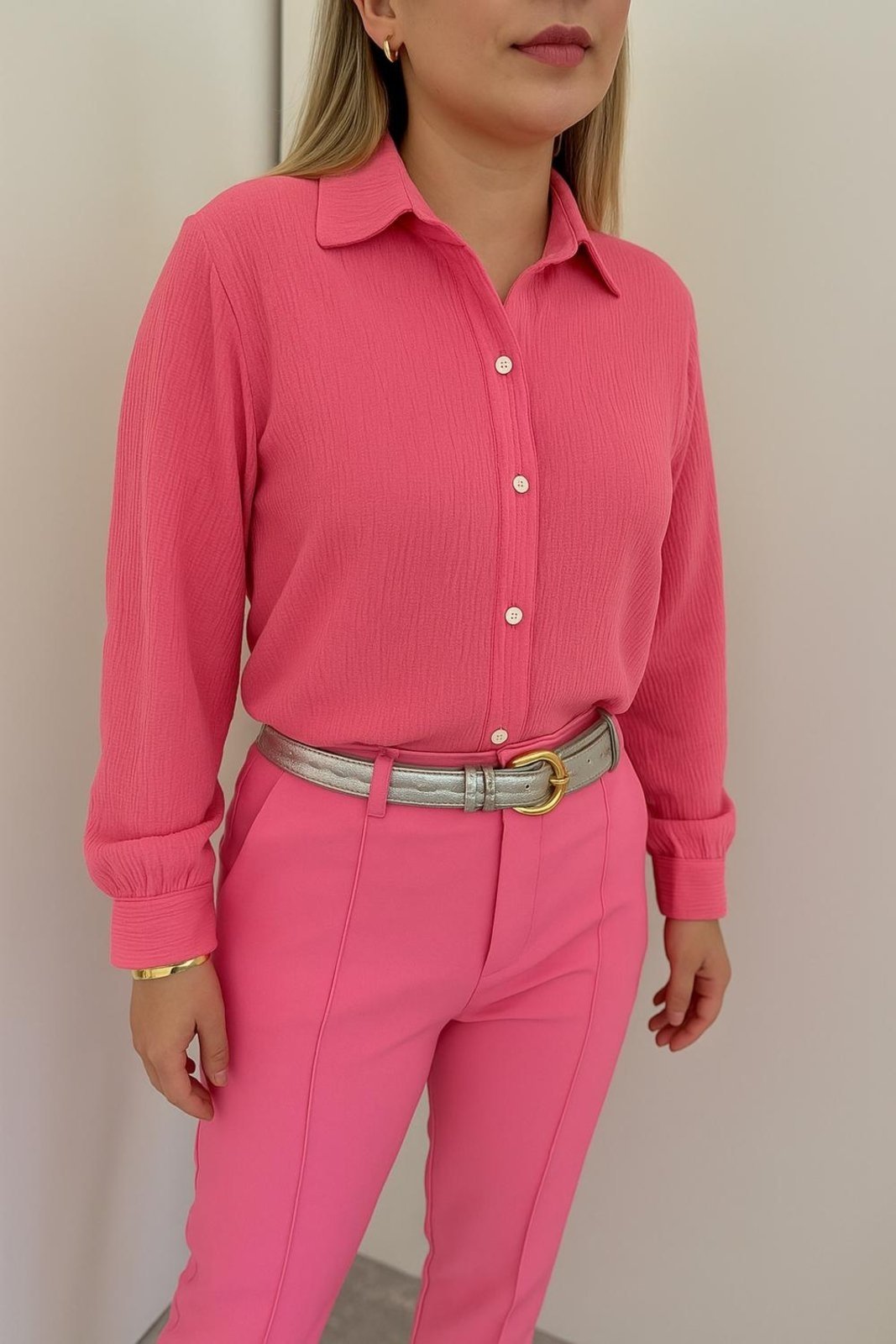 Camisa Vanibele Crepe Rosa Goiaba
