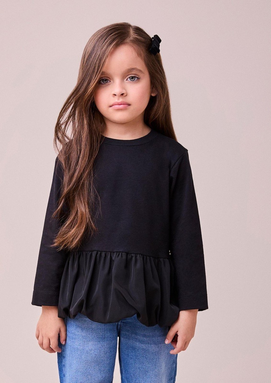 Infantil - Blusa de Manga Longa Preta Balonê