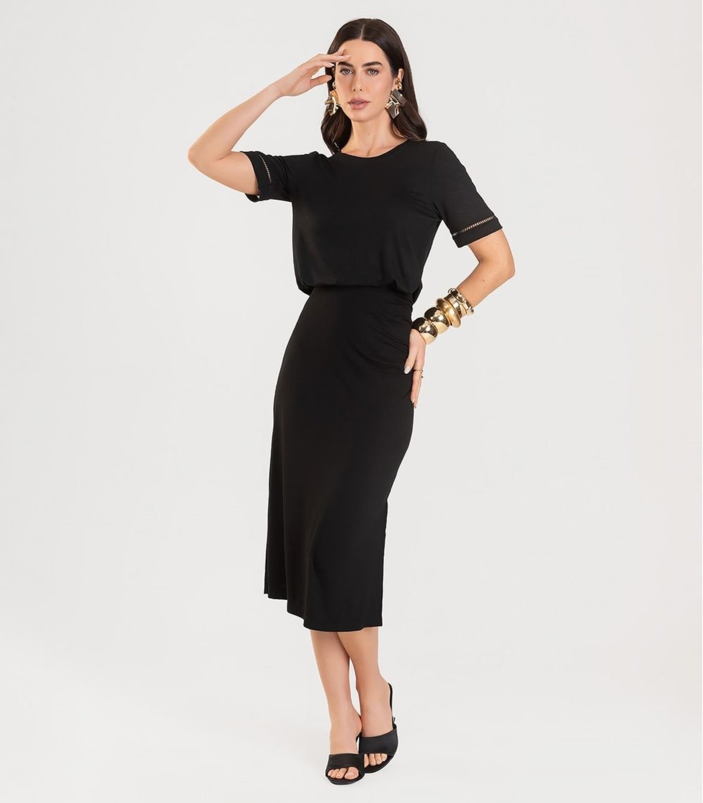 Blusa Manga Curta Com Entremeio Dianna Preto