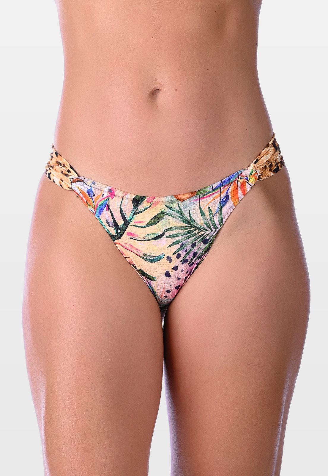 Vista 2 Calcinha de Biquíni Summer Soul Empina Bumbum Com Faixa Lateral Tropical Nude estampado/nude nude Summer Soul estampado/nude nude