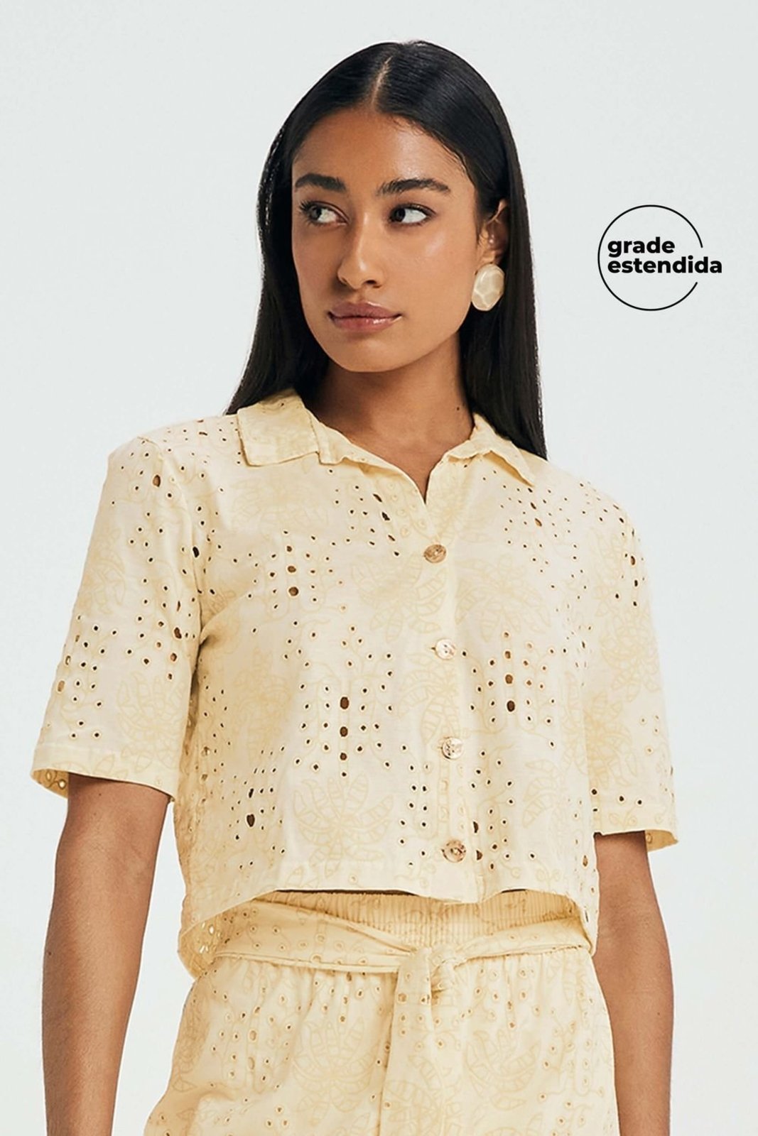 Camisa Feminina Tropical Devorê Marialícia Amarelo