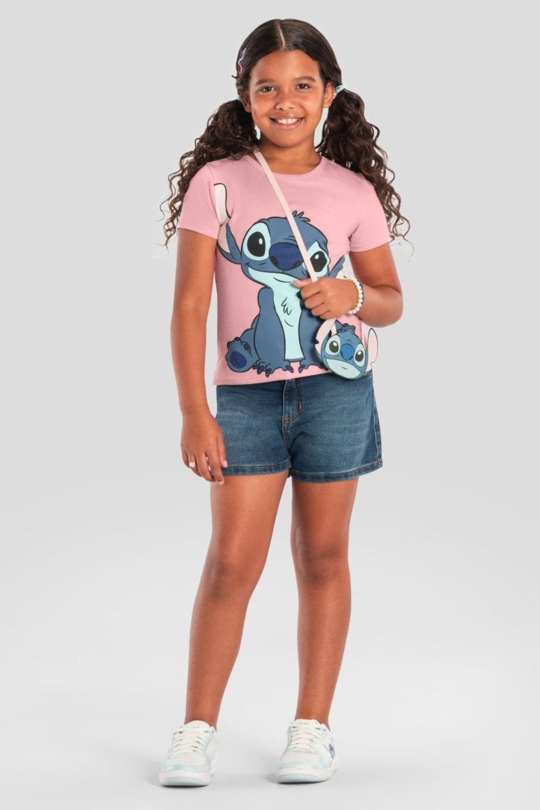 Vista 2 Infantil - Blusa menina do Stitch com bolsinha Brandili rosa Brandili rosa