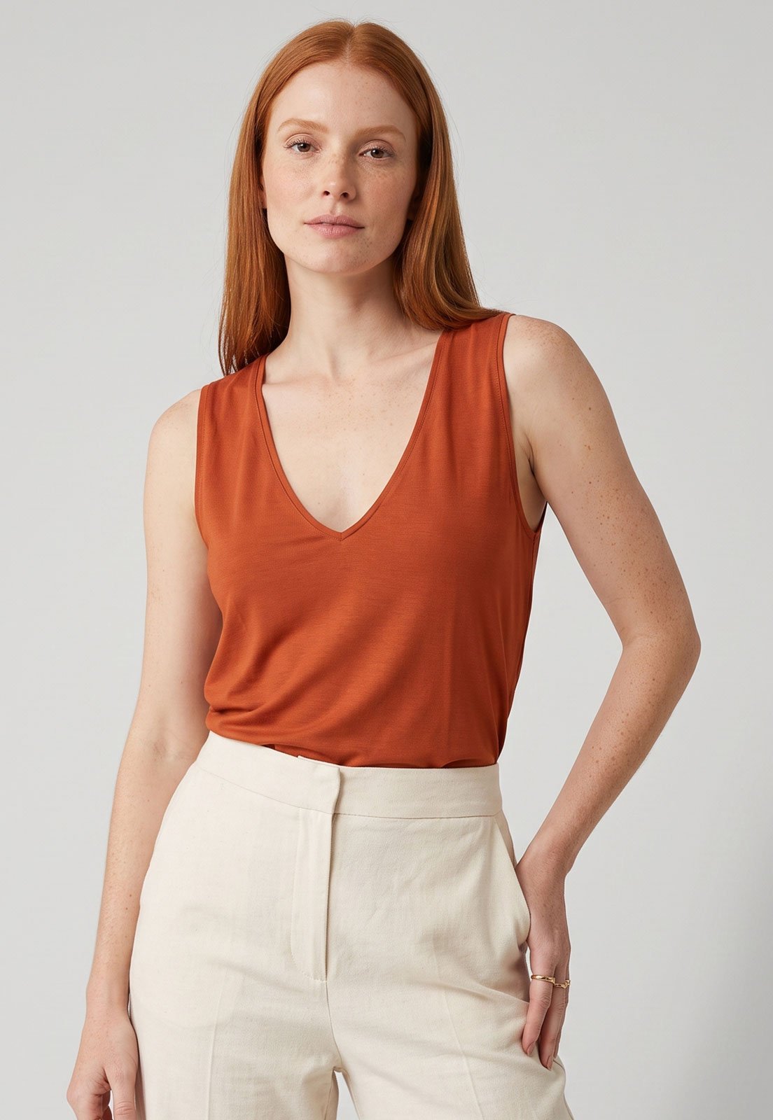 Blusa Feminina Lança Perfume Decote V Laranja