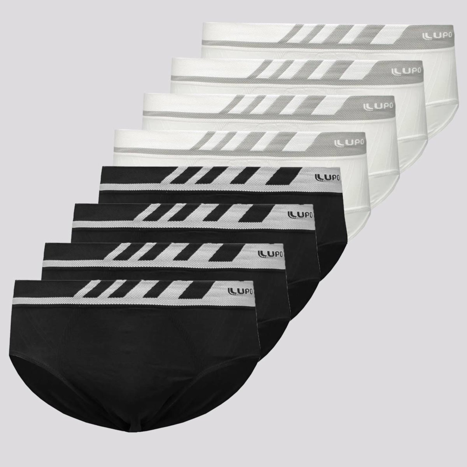 Kit De 8 Cuecas Lupo Slip Sem Costura Preta e Branca