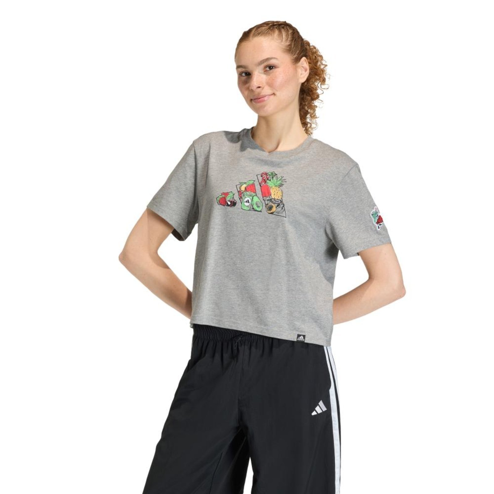 CAMISETA RECORTADA LARGA ESTAMPA FOOD adidas Sportswear Cinza