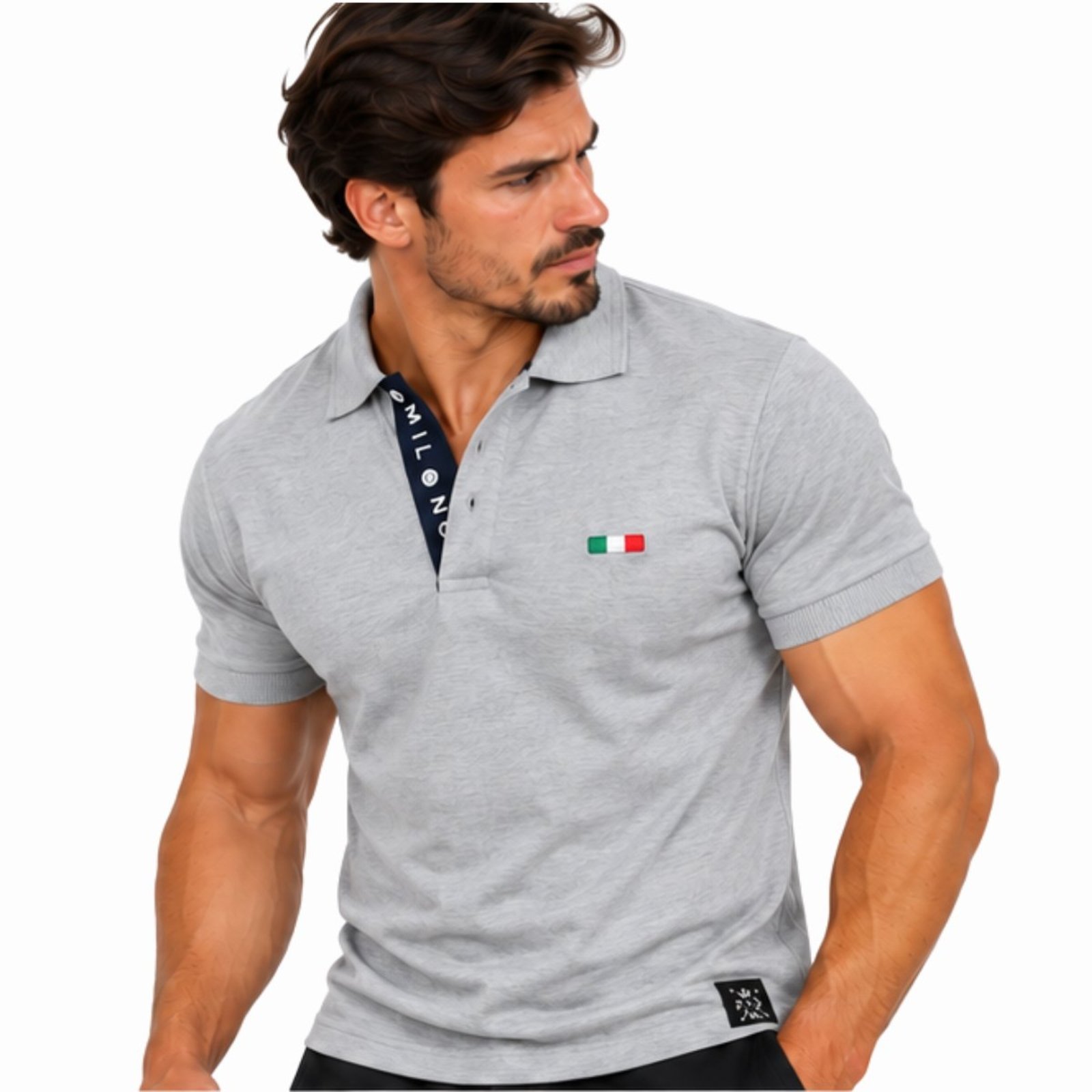 Camisa Polo Masculina FMF Bordado Itália Casual Premium Cinza