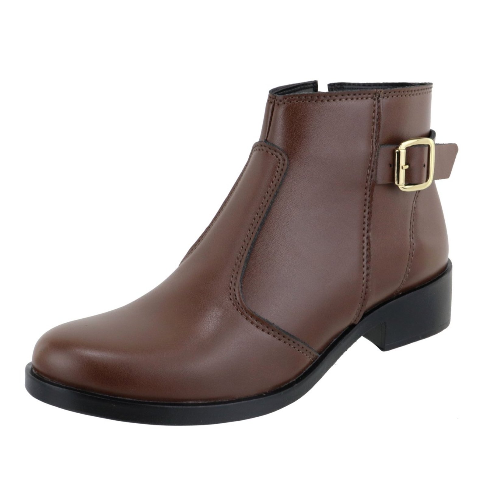 Botinha Detalhe Fivela Basica Confortavel Macia Cano Curto Agnes Veronez Chocolate