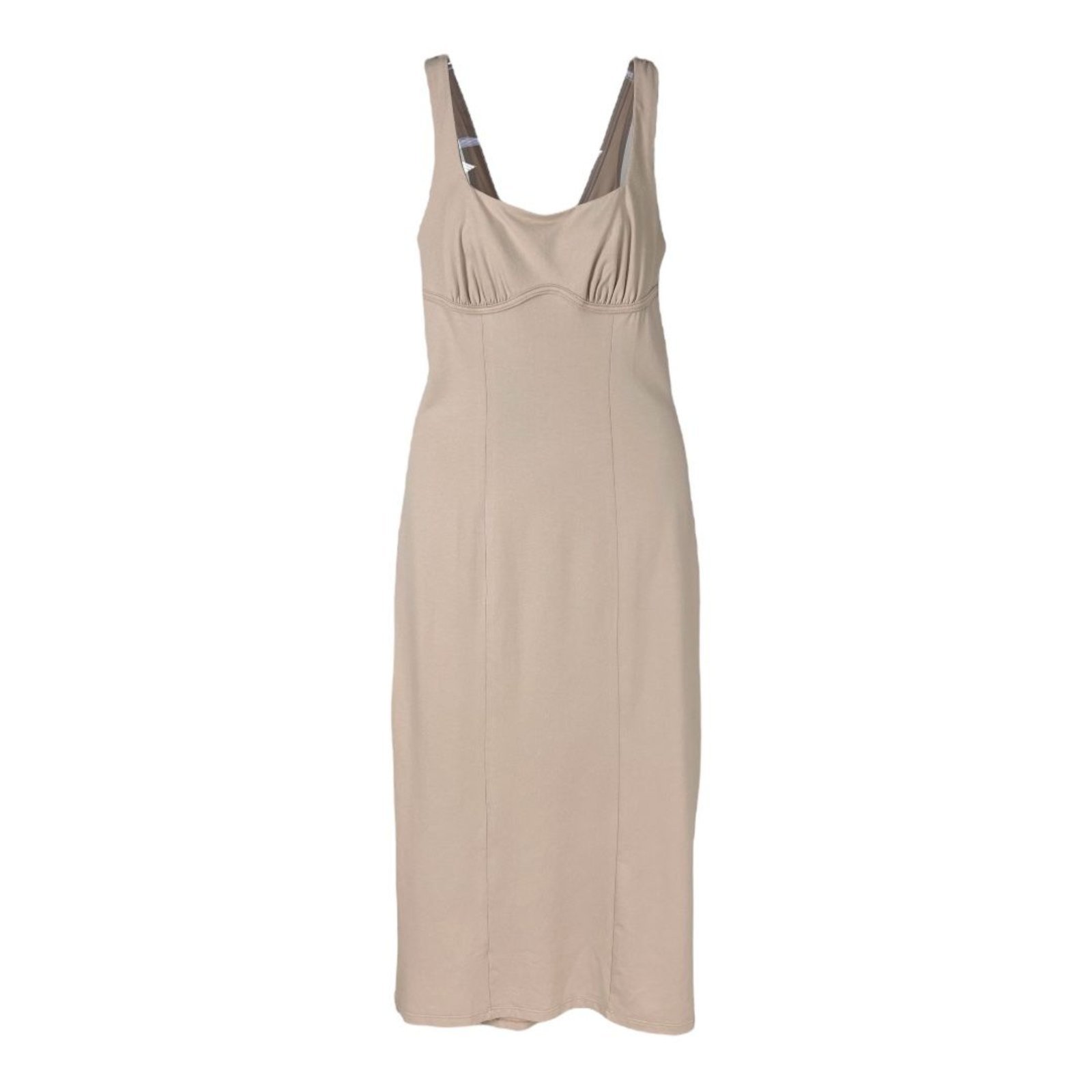 Vestido Small Decote Quadrado com Fenda Triton Bege Pilar