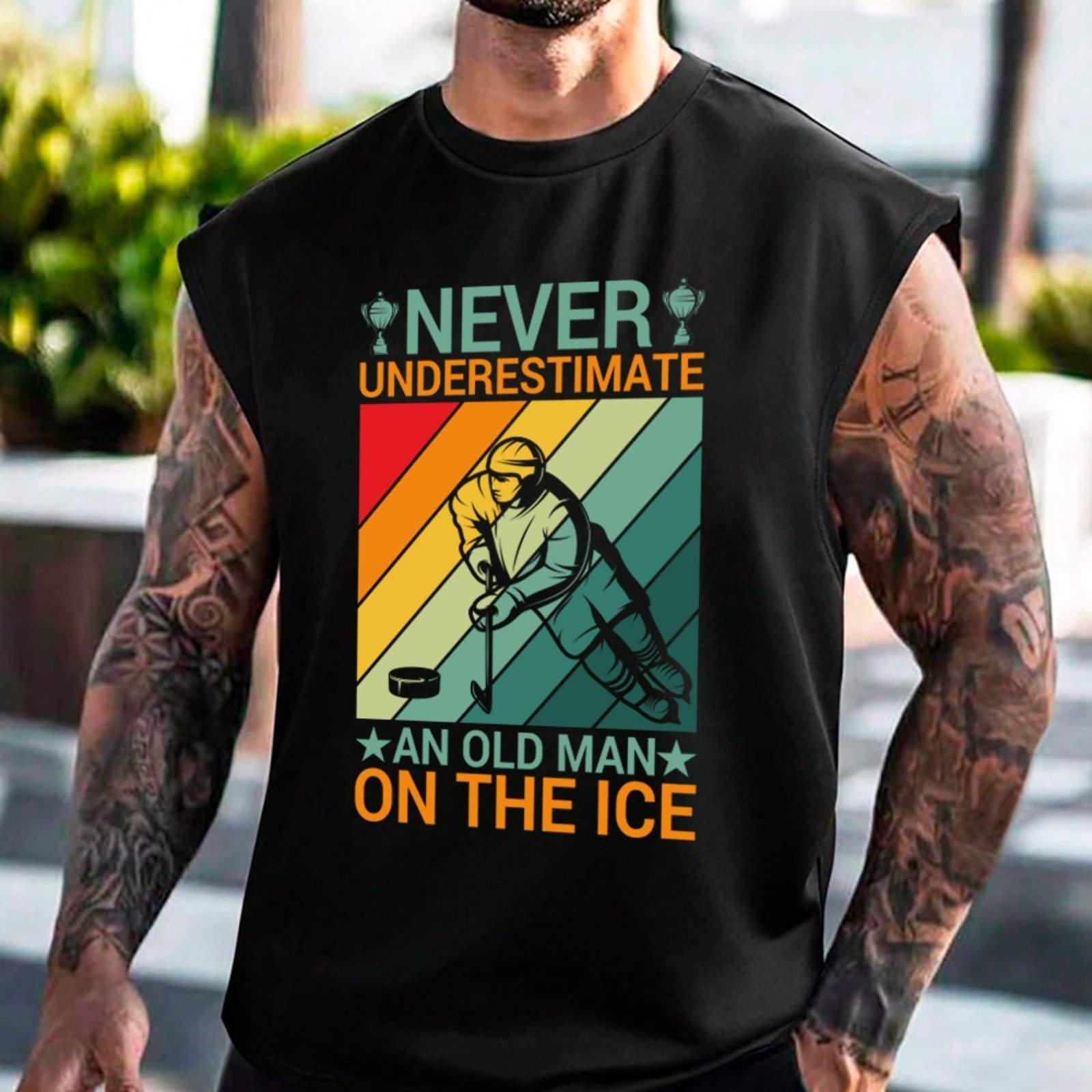 Camiseta Regata Machão Ousy Never Underestimate Oversized Masculina Preto
