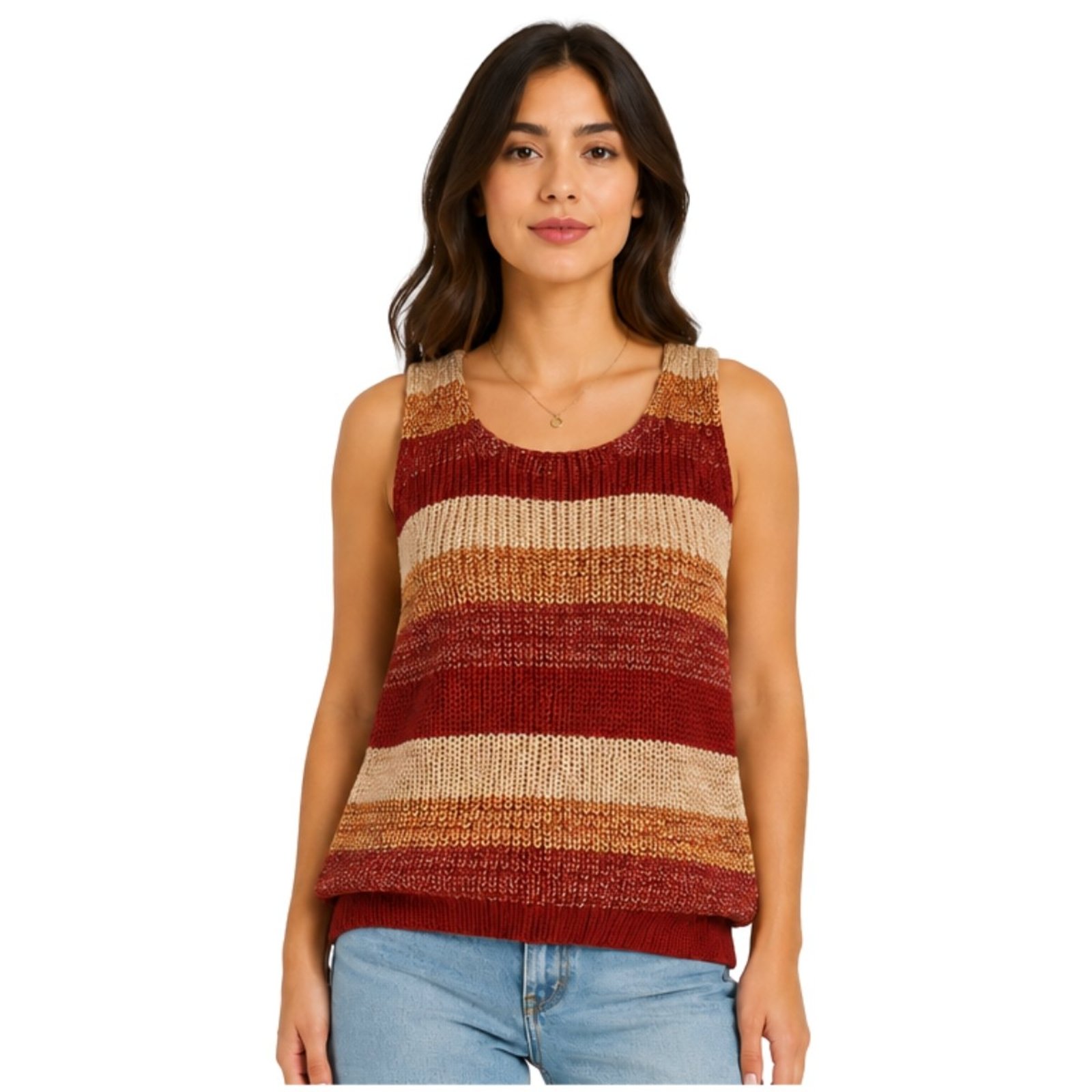 Regata Feminina Tricô Listrada Modal Casual Fashion Inverno Multicolor