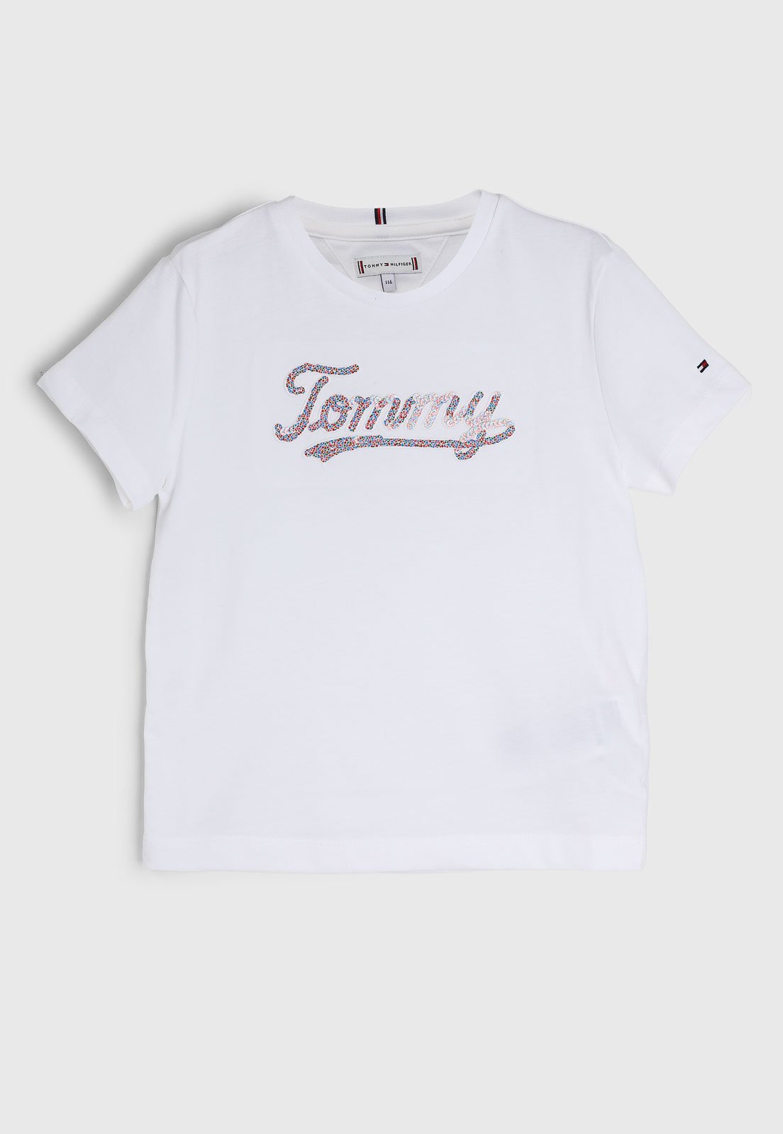 Infantil – Camiseta Manga Curta Tommy Hilfiger Logo Paetê Branca