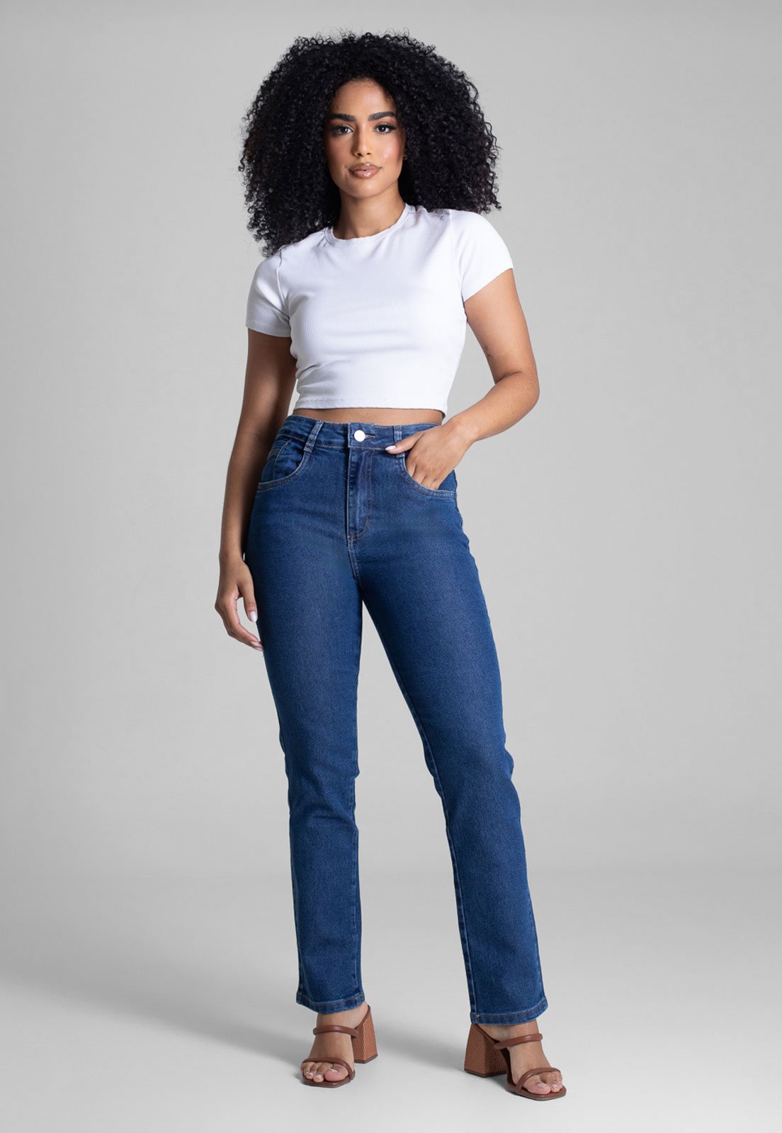 Calça Jeans Feminina Sawary Reta Azul
