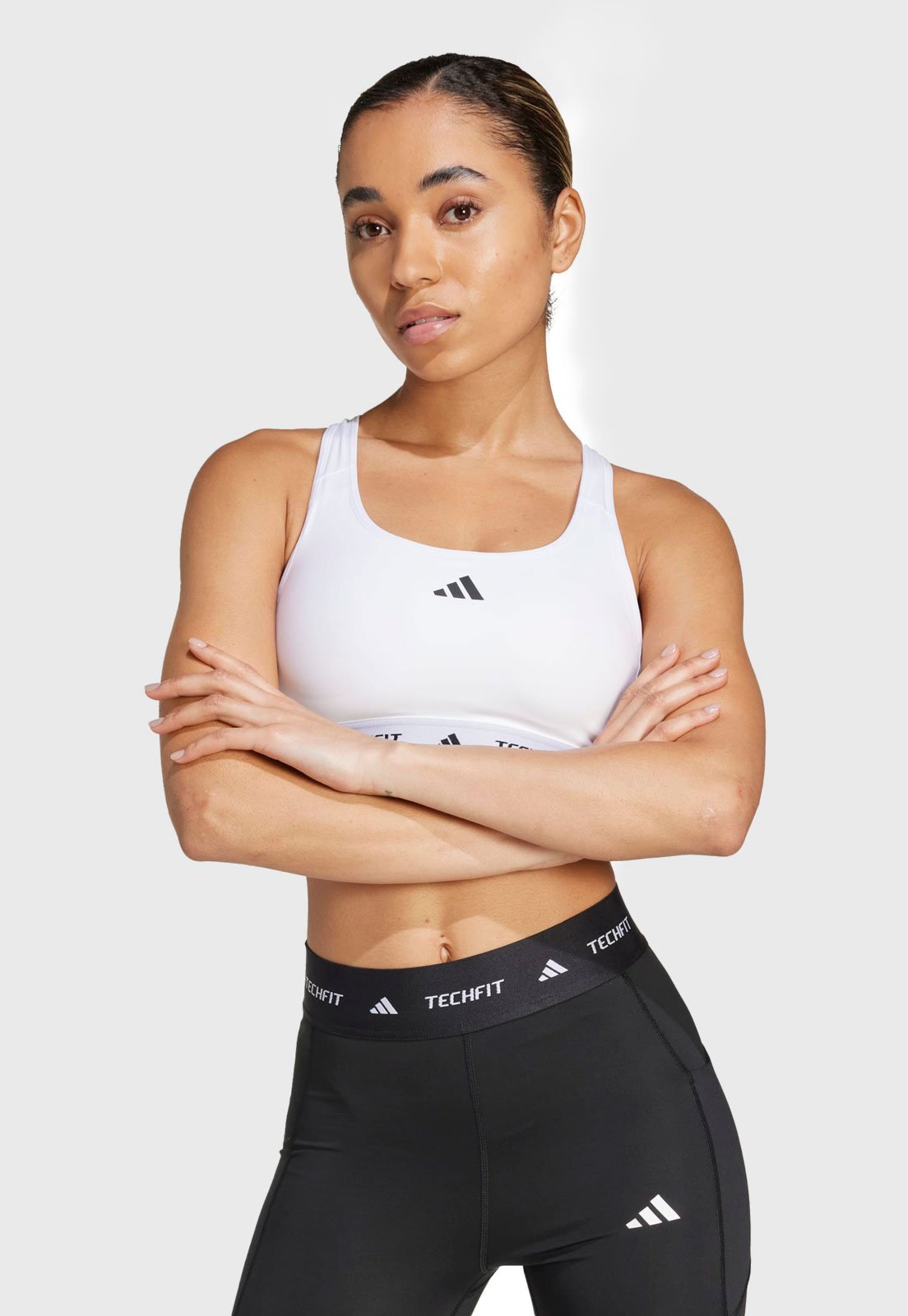 Top Feminino adidas Performance Techfit Suporte Médio Branco