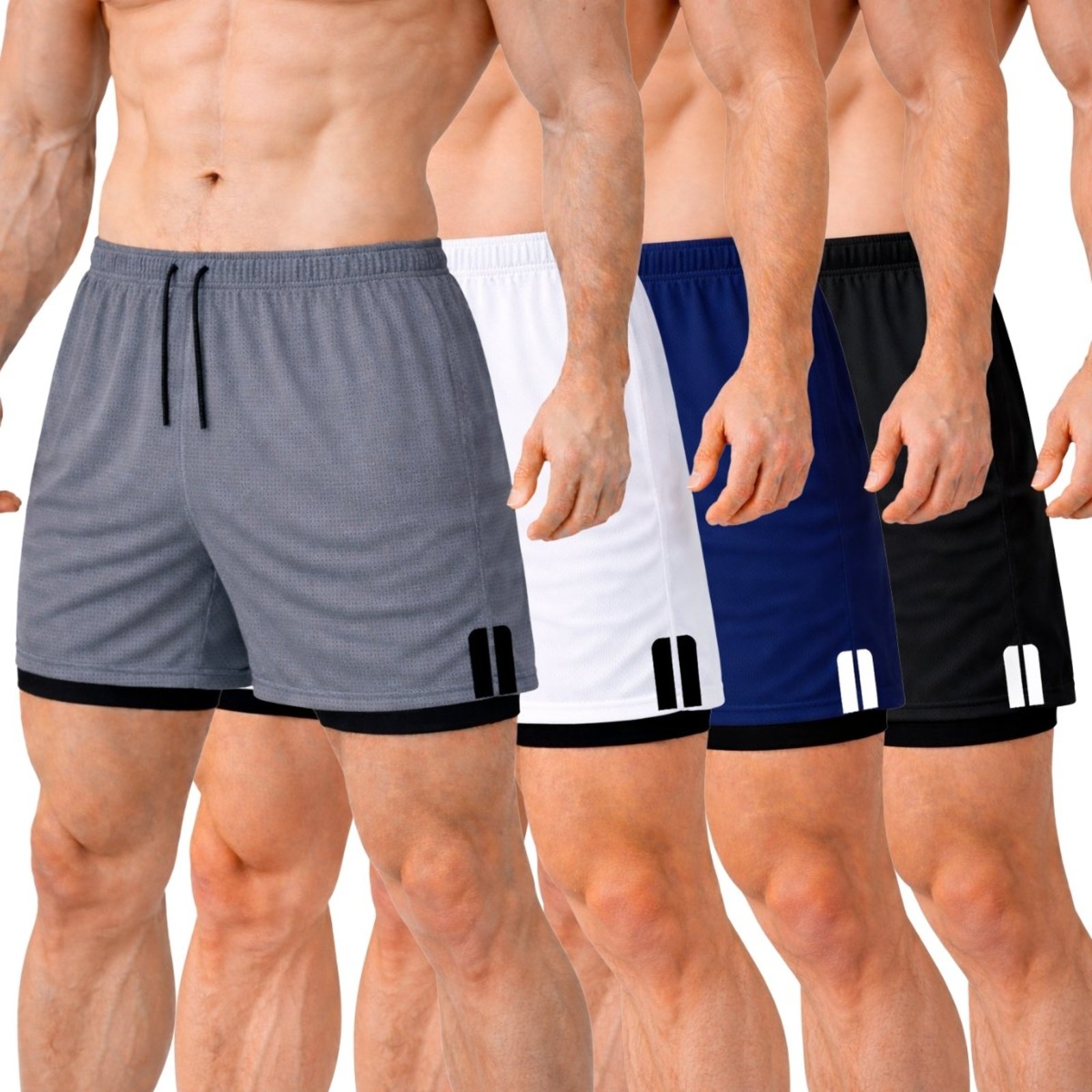 Kit 4 Shorts Masculinos 2 em 1 Dry Fit com Bolso para Celular