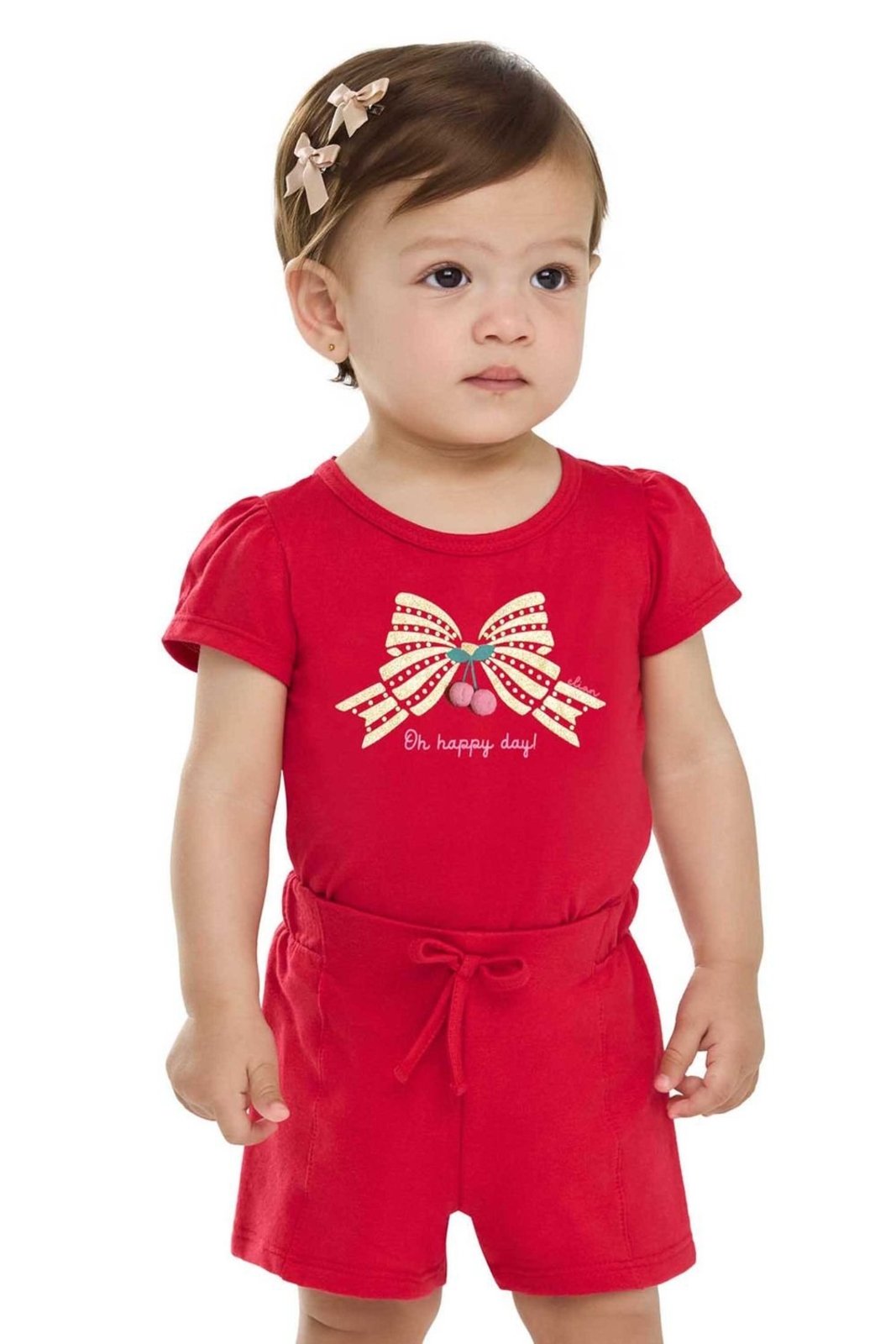 Infantil - Conjunto Menina Laço Aplique Pompom Elian Vermelho