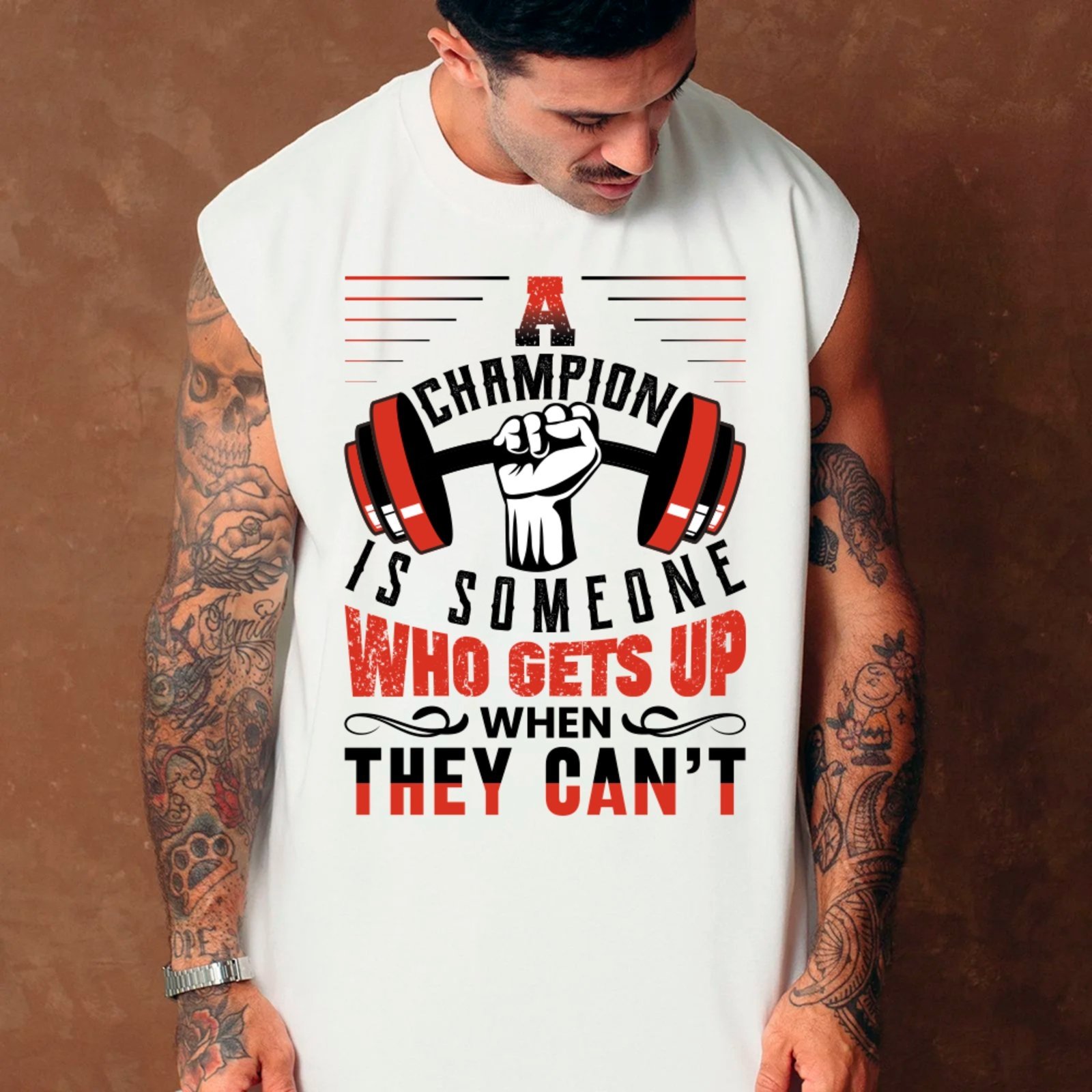 Camiseta Regata Machão Ousy A Champion Gym Treino Bodybuilding Oversized Masculina Branco